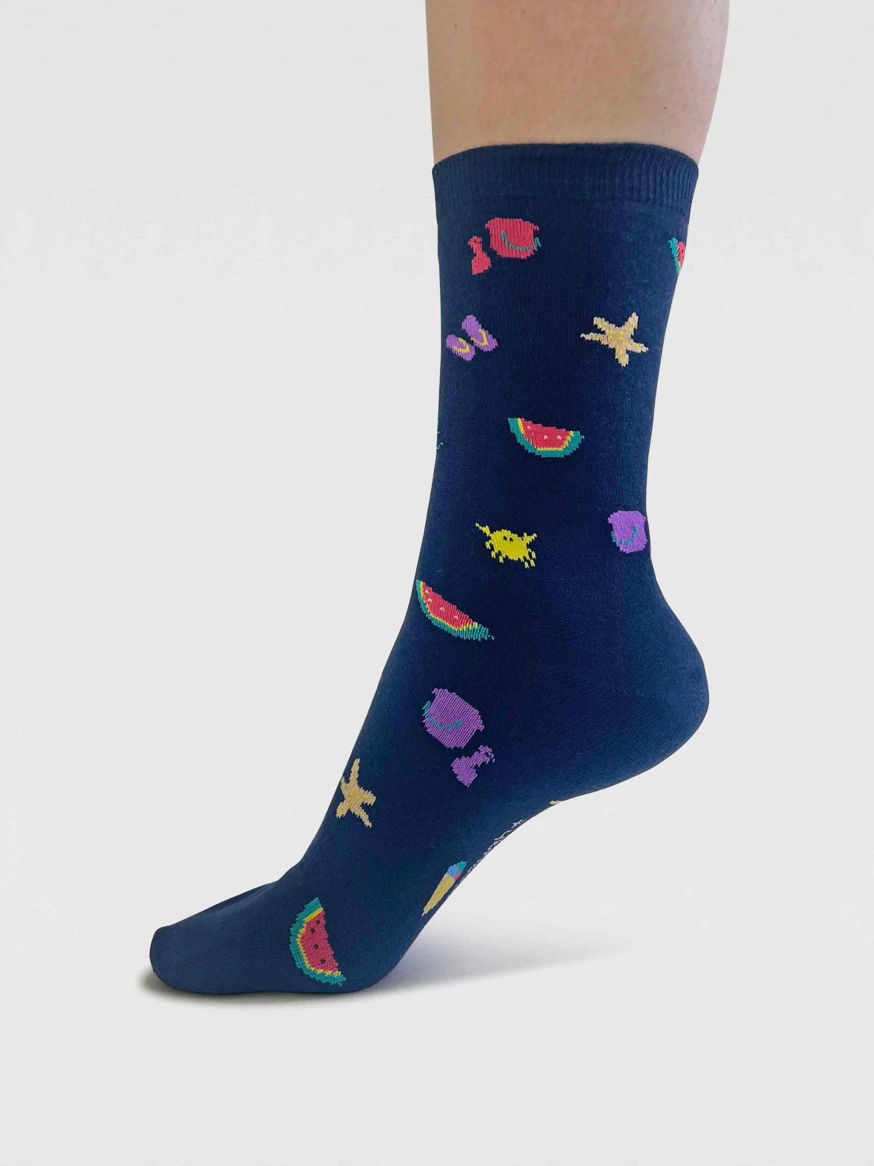 Womens Bess Beach Organic Cotton Socks - Navy - Flockneti