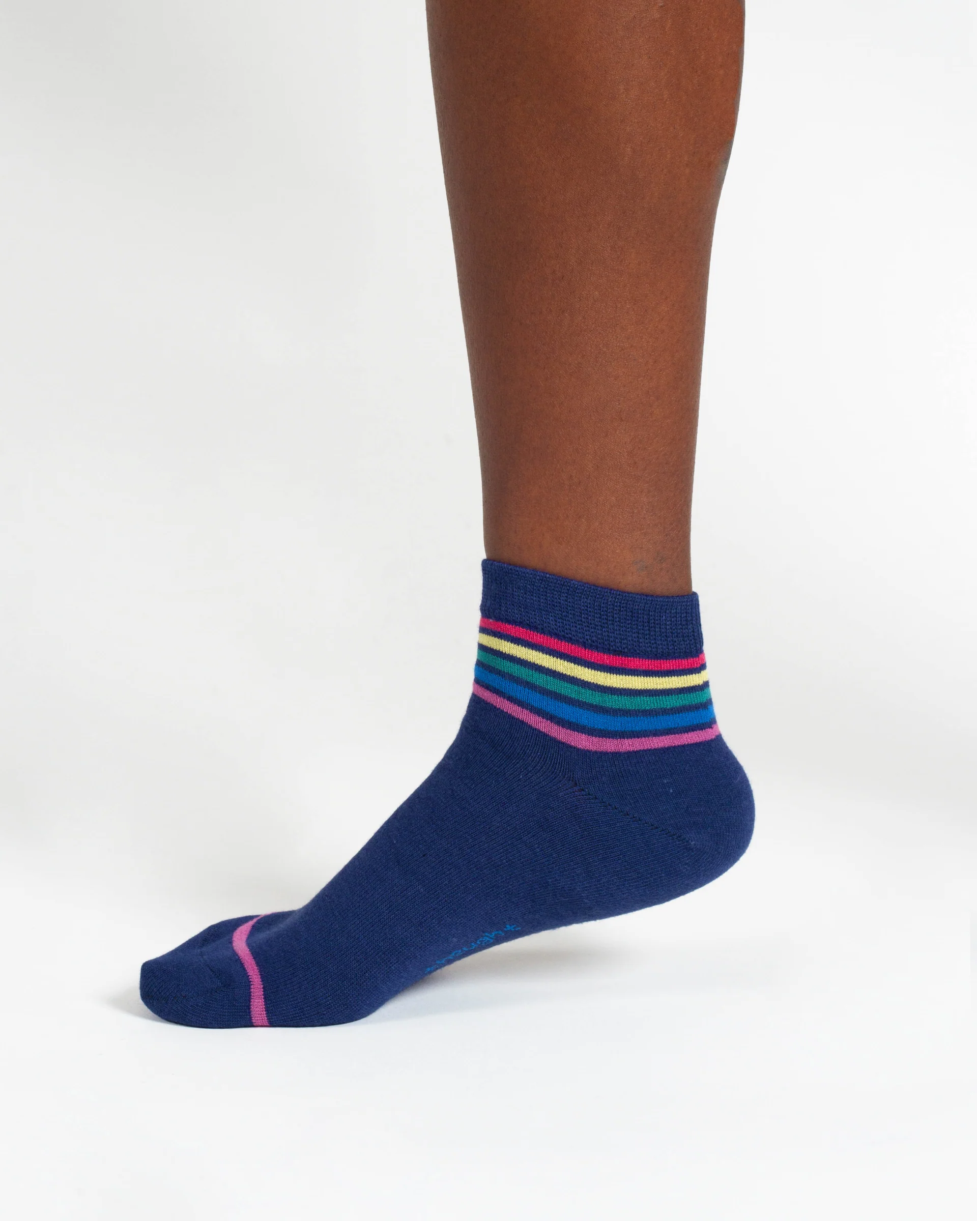 Rainbow Stripe Tipped Short Bamboo Ankle Socks - Blue Rainbow - Flockneti