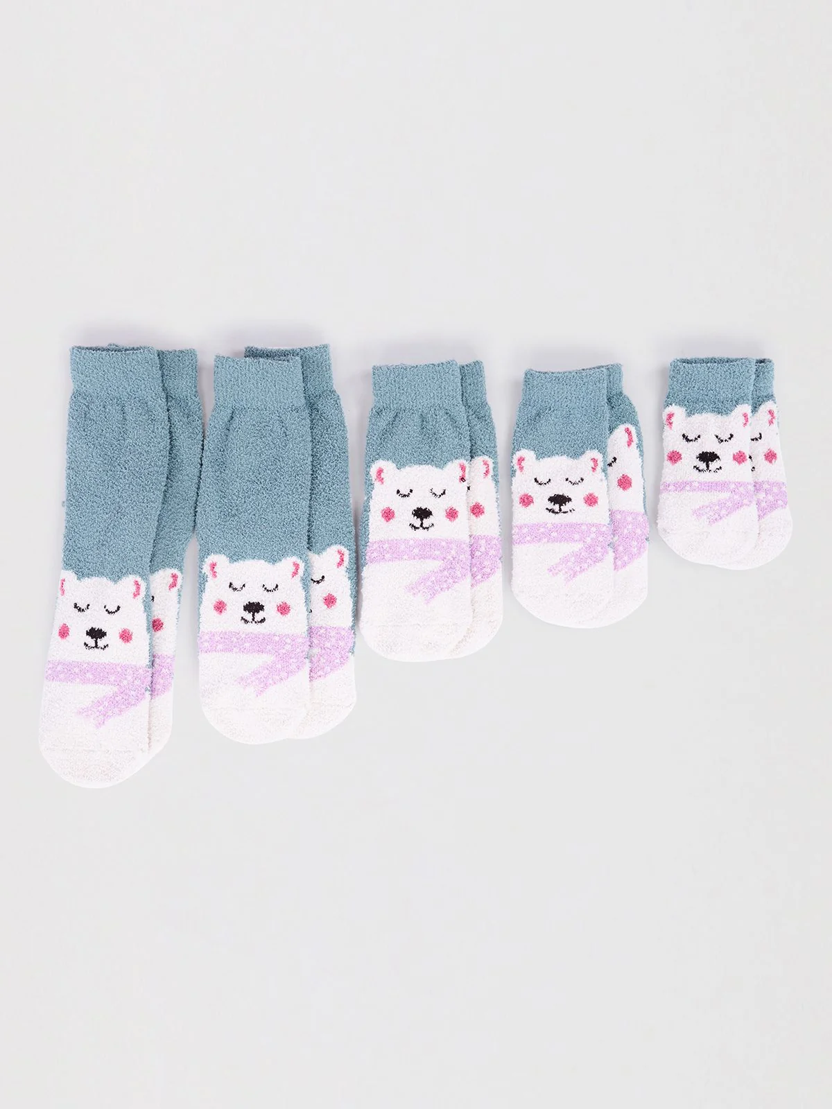 Billie Recycled Polyester Kids Animal Fluffy Sock - Eucalyptus Blue - Flockneti