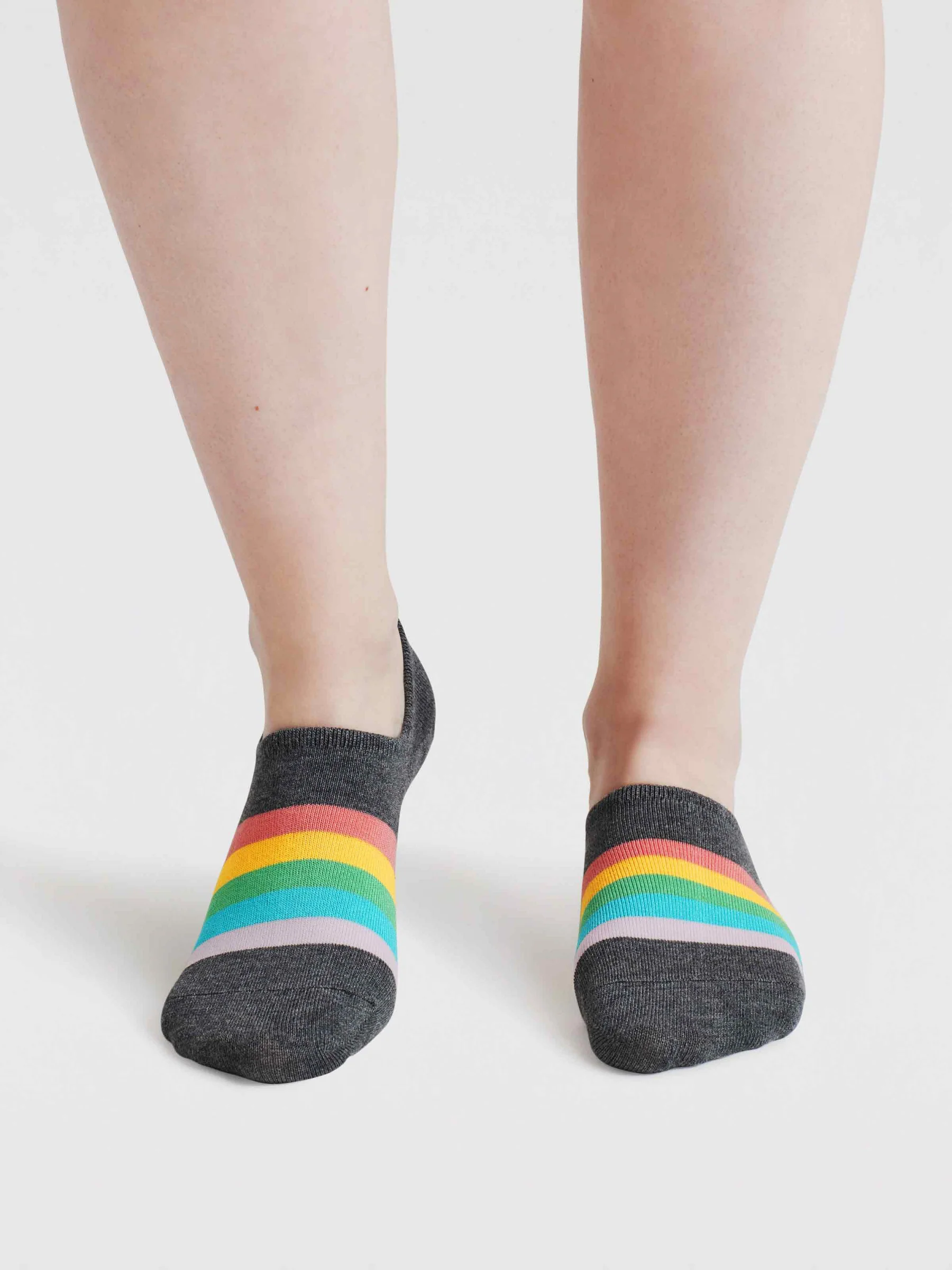 Womens Dina Rainbow Bamboo No-Show Socks - Dark Grey Marl - Flockneti