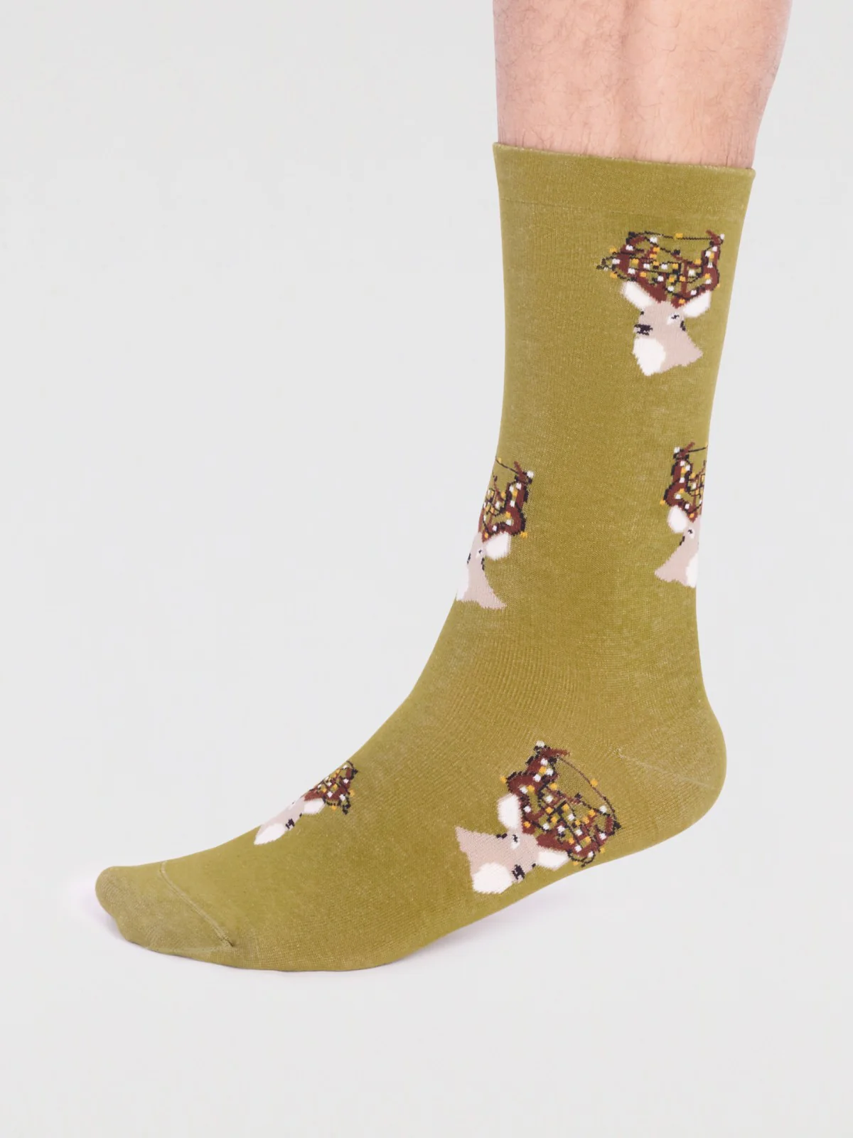 Celyn Organic Cotton Christmas Stag Socks - Lichen Green - Flockneti