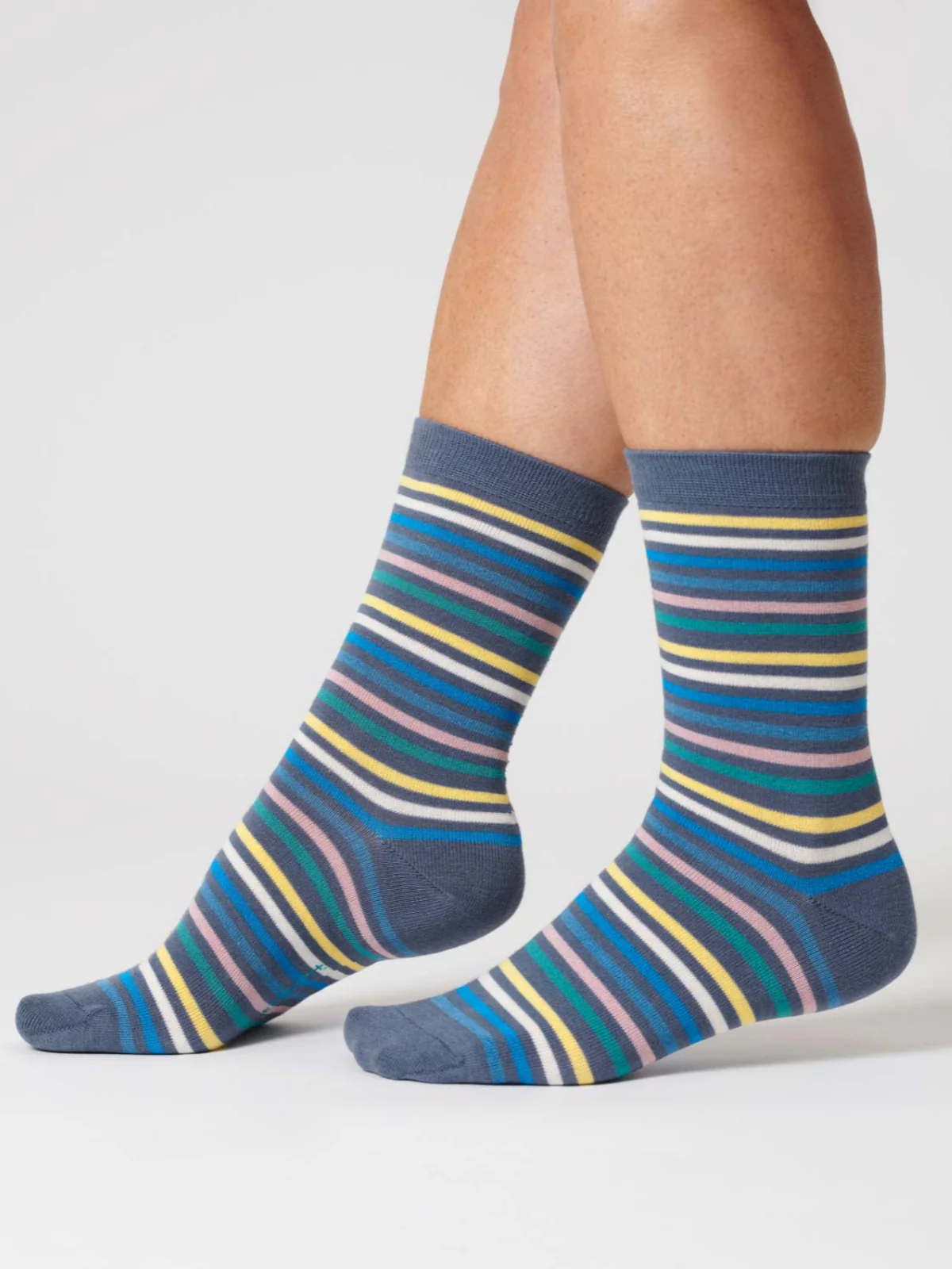 Womens Multi Stripe Organic Cotton Socks - Blueberry - Flockneti