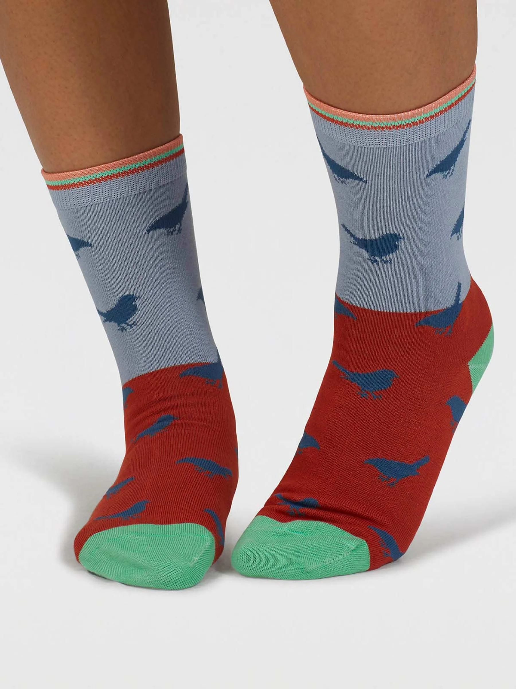 Birdie Colour Block Bamboo Socks - Chambray Blue - Flockneti