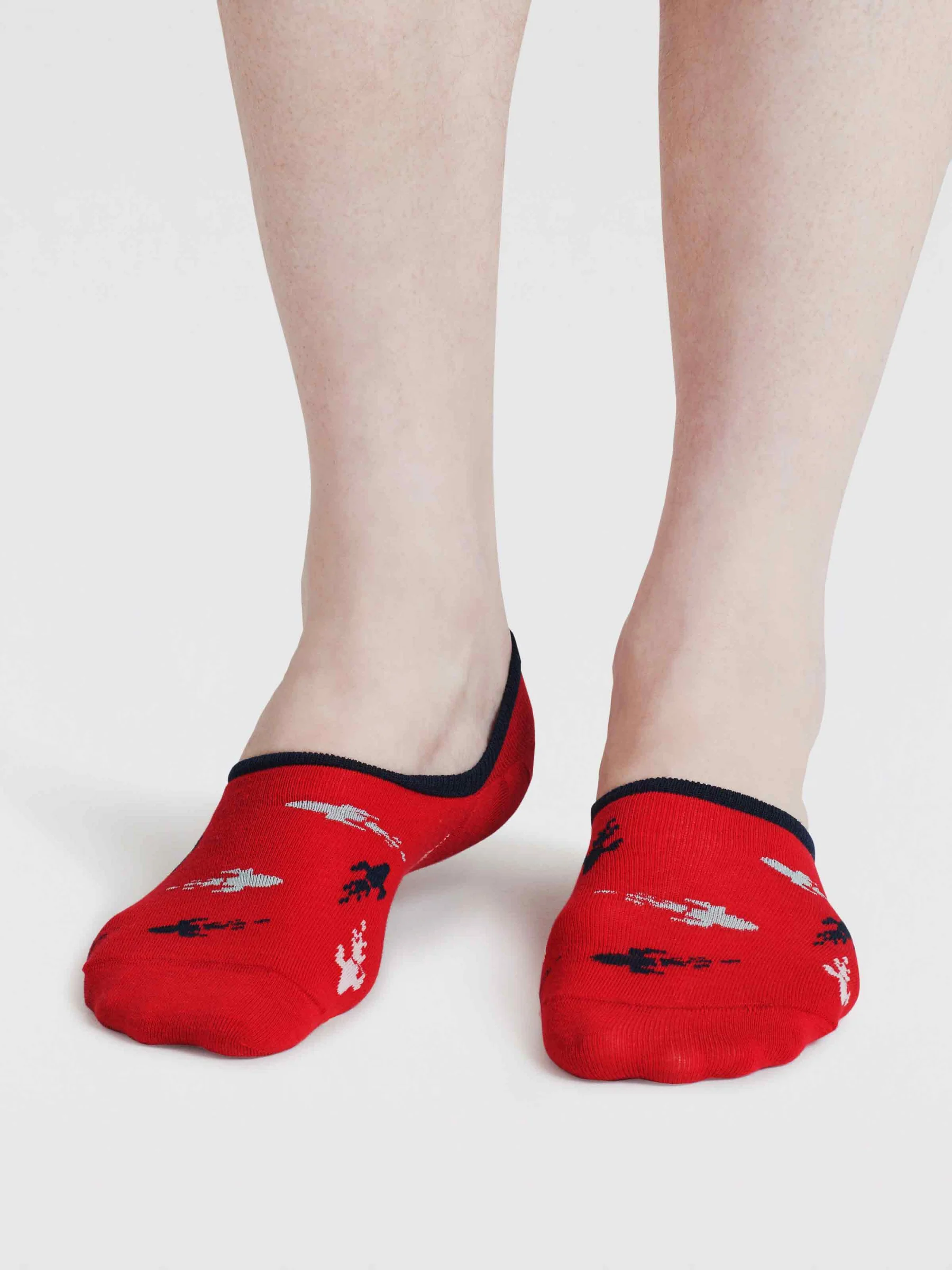 Space Rocket Organic Cotton No-Show Socks - Cranberry Red - Flockneti