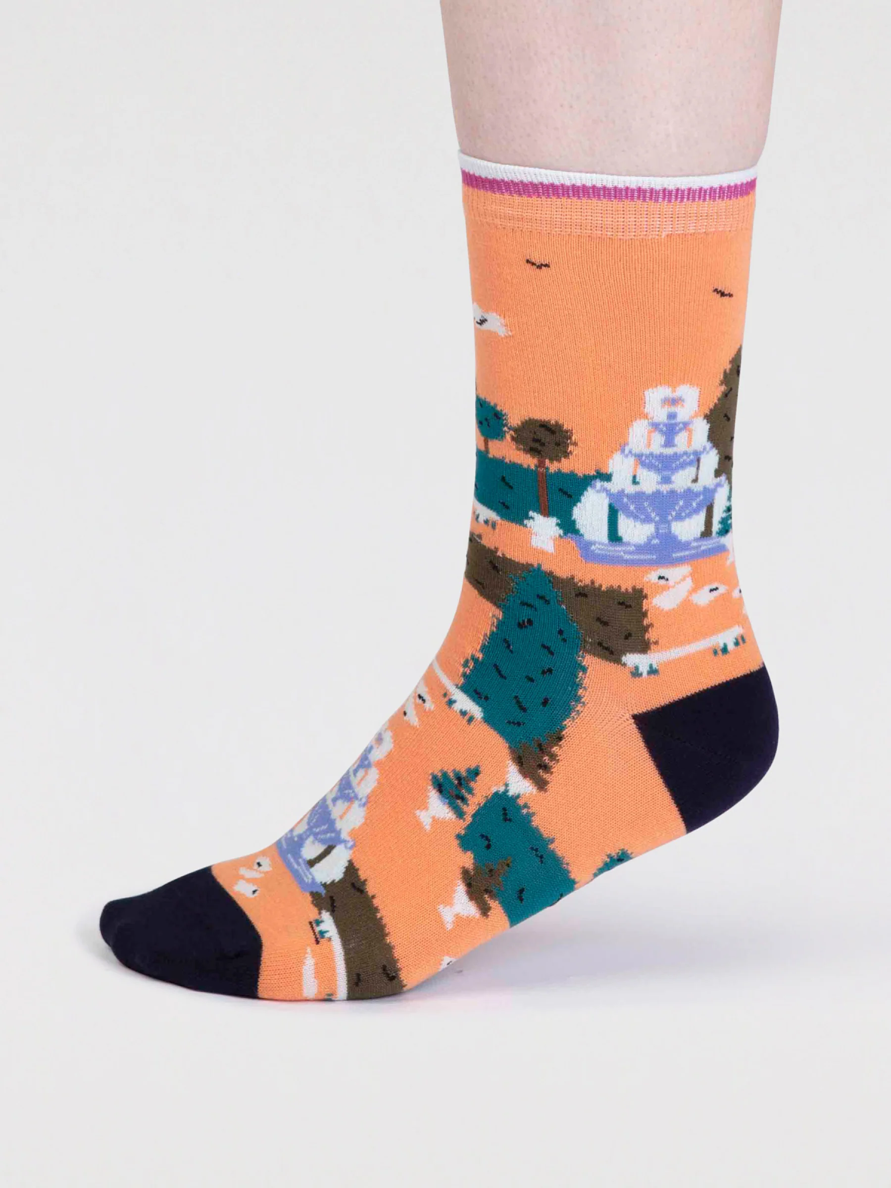 Lisette Women's Organic Cotton Garden Socks - Peach Orange - Flockneti