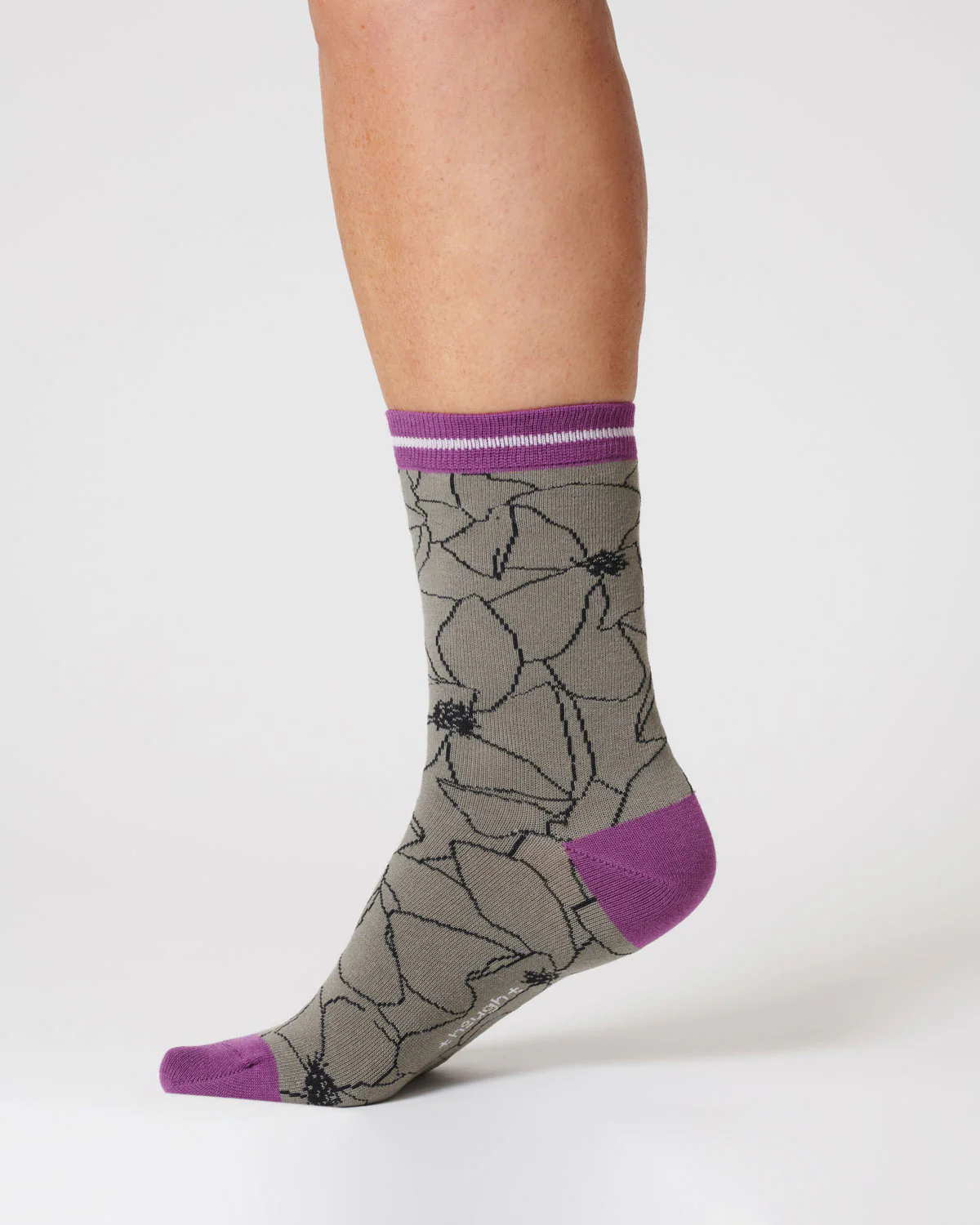 Womens Painterly Floral Organic Cotton Socks - Olive Green - Flockneti