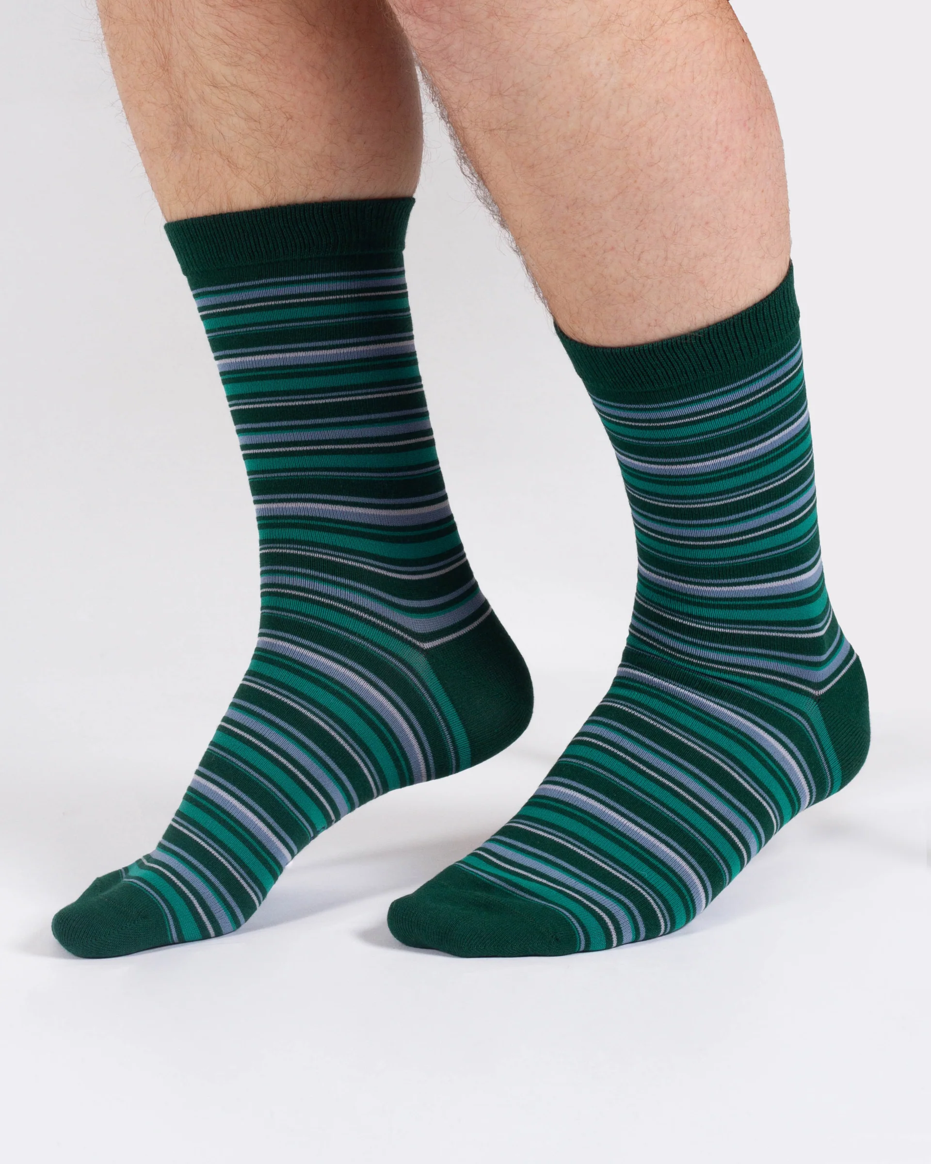 Multi Stripe Bamboo Crew Socks - Green/Blue - Flockneti