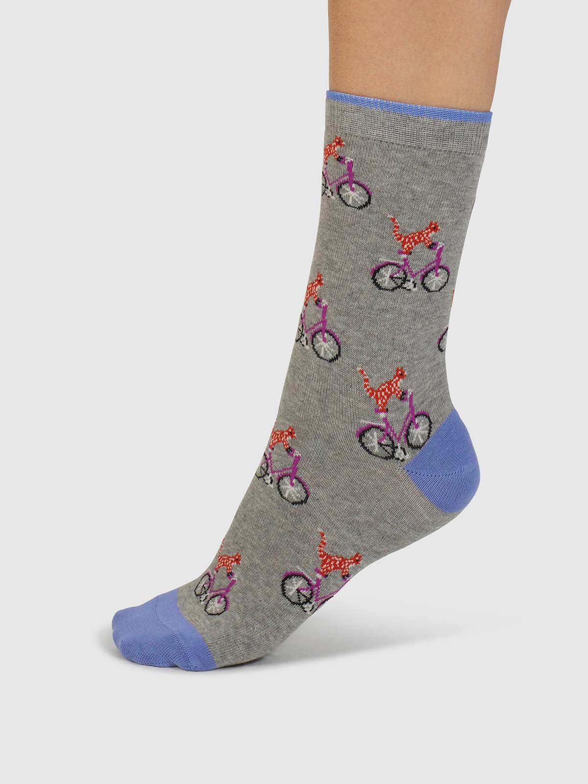 Dilloyn Cat And Bike Organic Cotton Socks - Mid Grey Marle - Flockneti