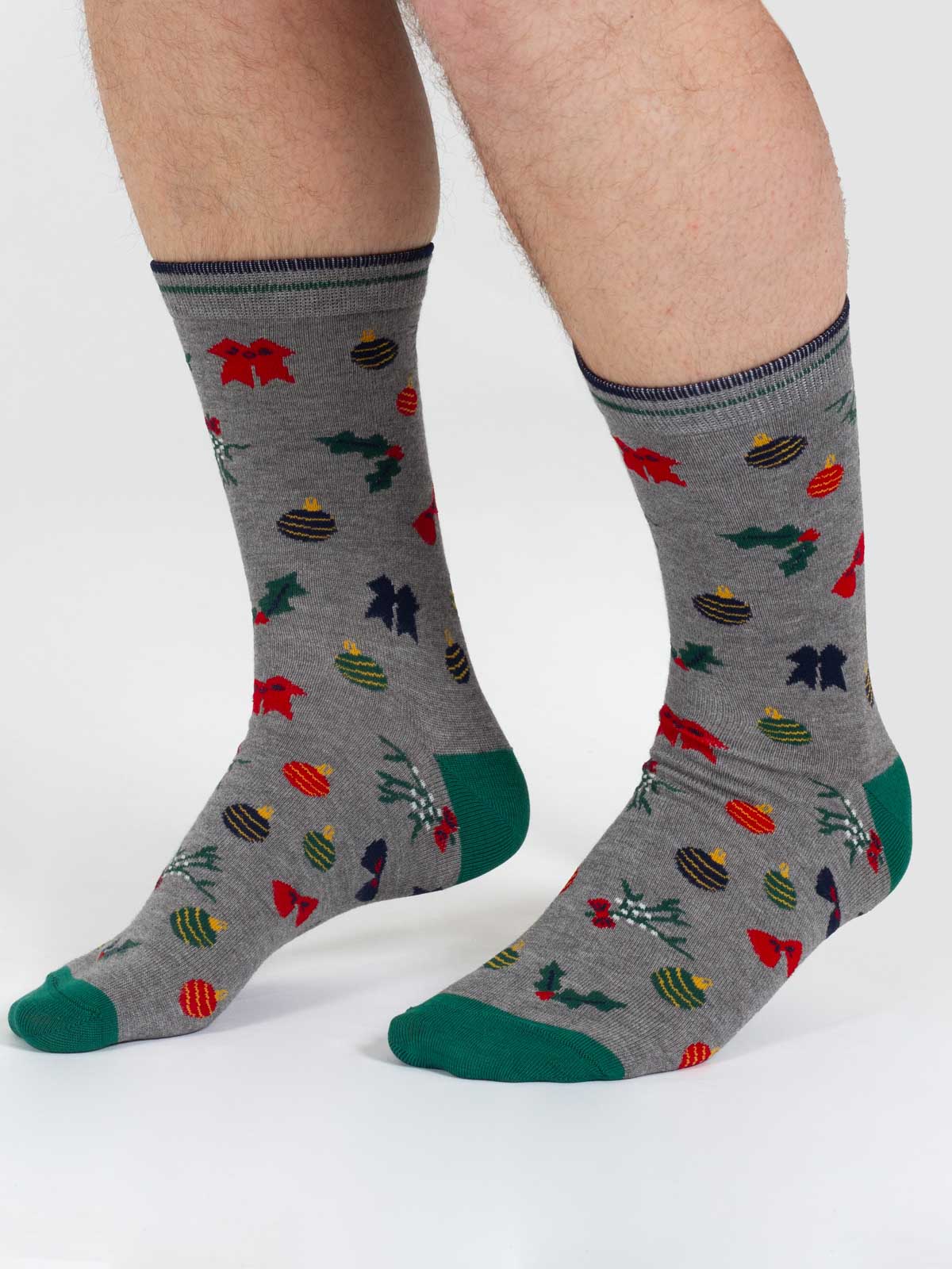 Christmas Bamboo Crew Socks - Grey Bauble - Flockneti