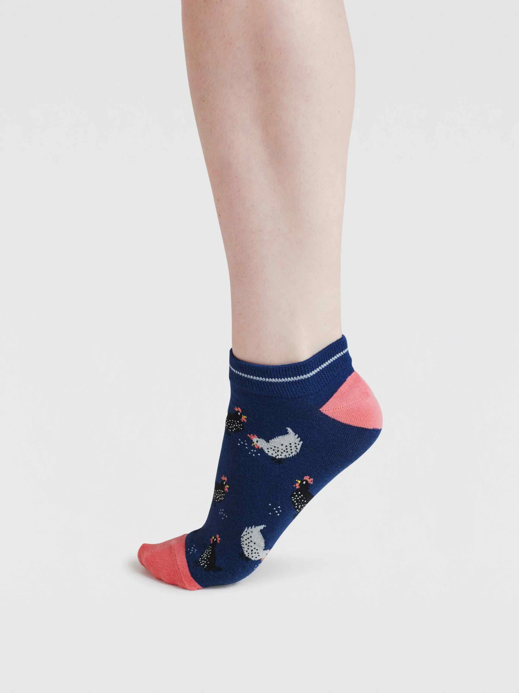 Womens Celia Chicken Bamboo Trainer Socks - Indigo Blue - Flockneti