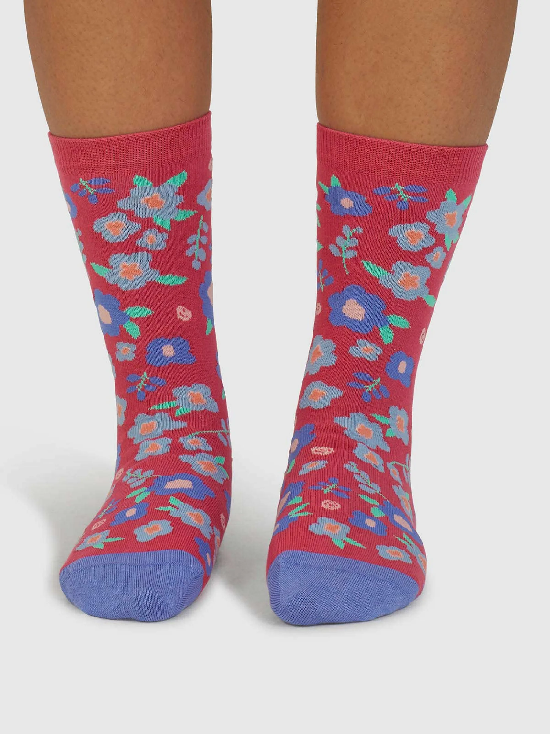 Mapel Floral Bamboo Socks - Radish Pink - Flockneti