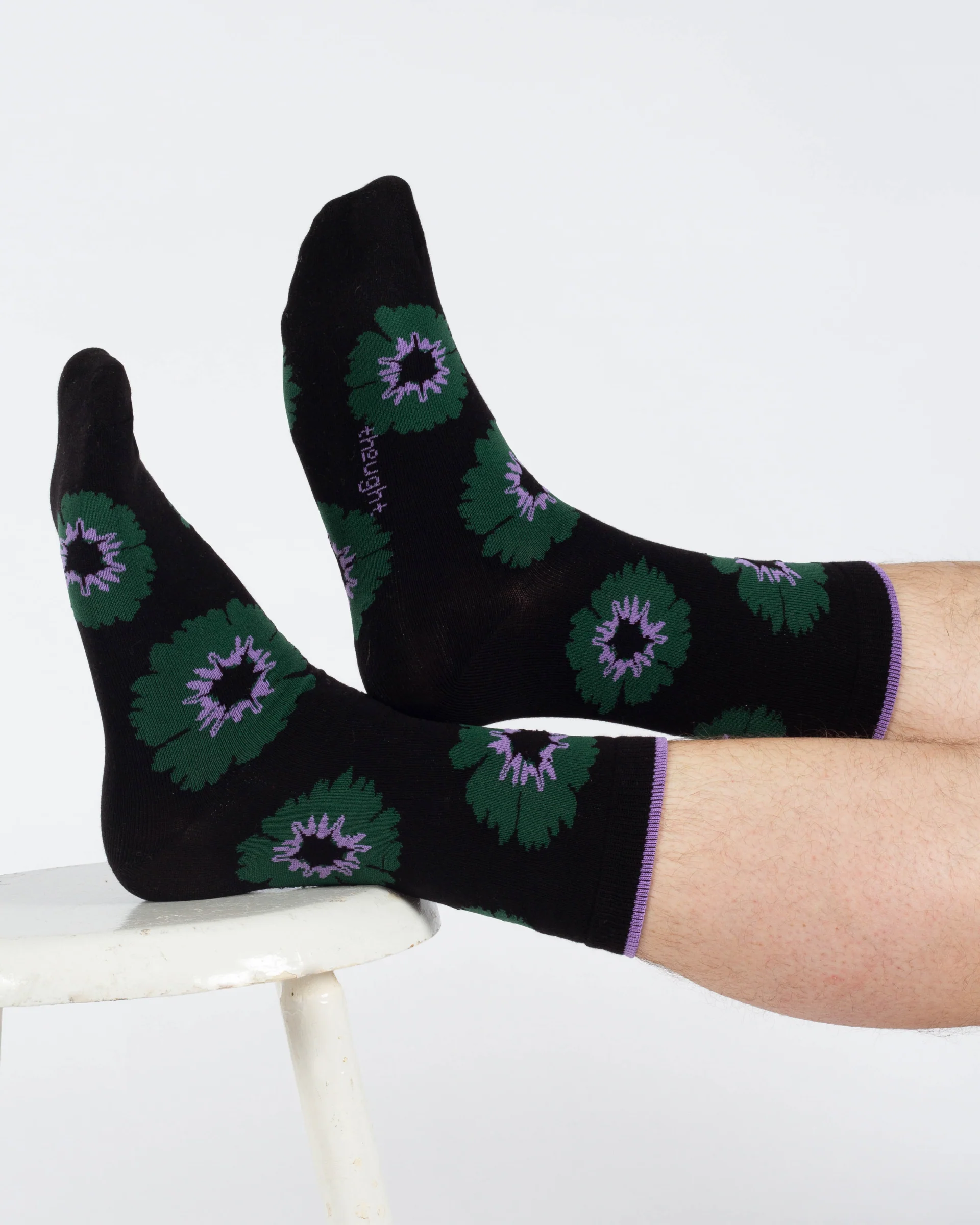 Flower Power Bamboo Crew Socks - Black - Flockneti