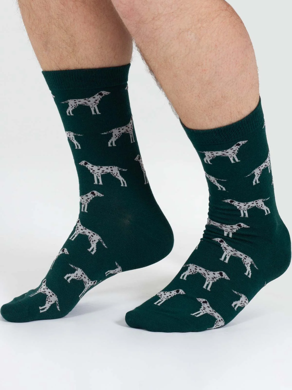 Doggy Bamboo Crew Socks - Green/Dalmatian - Flockneti