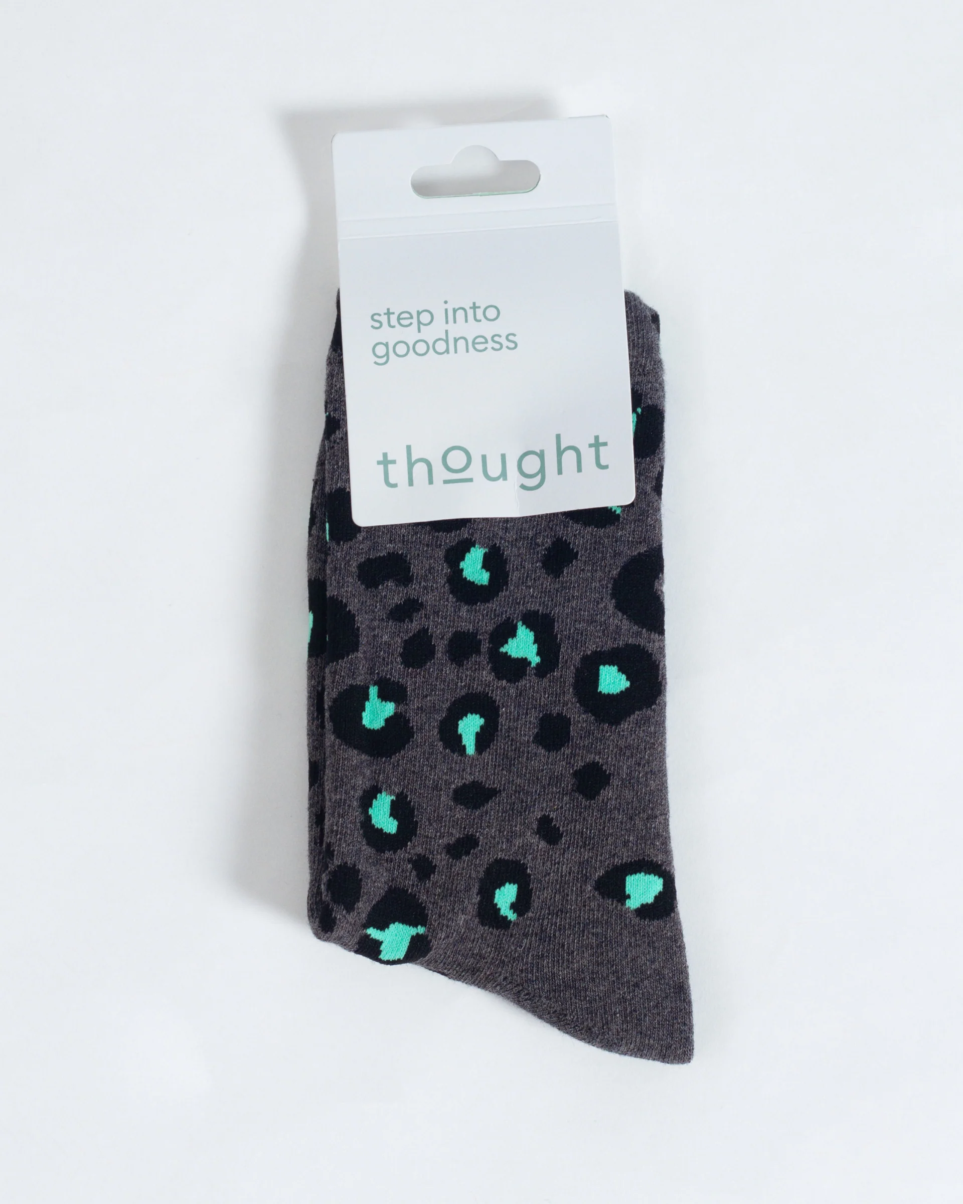 Leopard Walker Organic Cotton Crew Socks - Grey/Mint - Flockneti