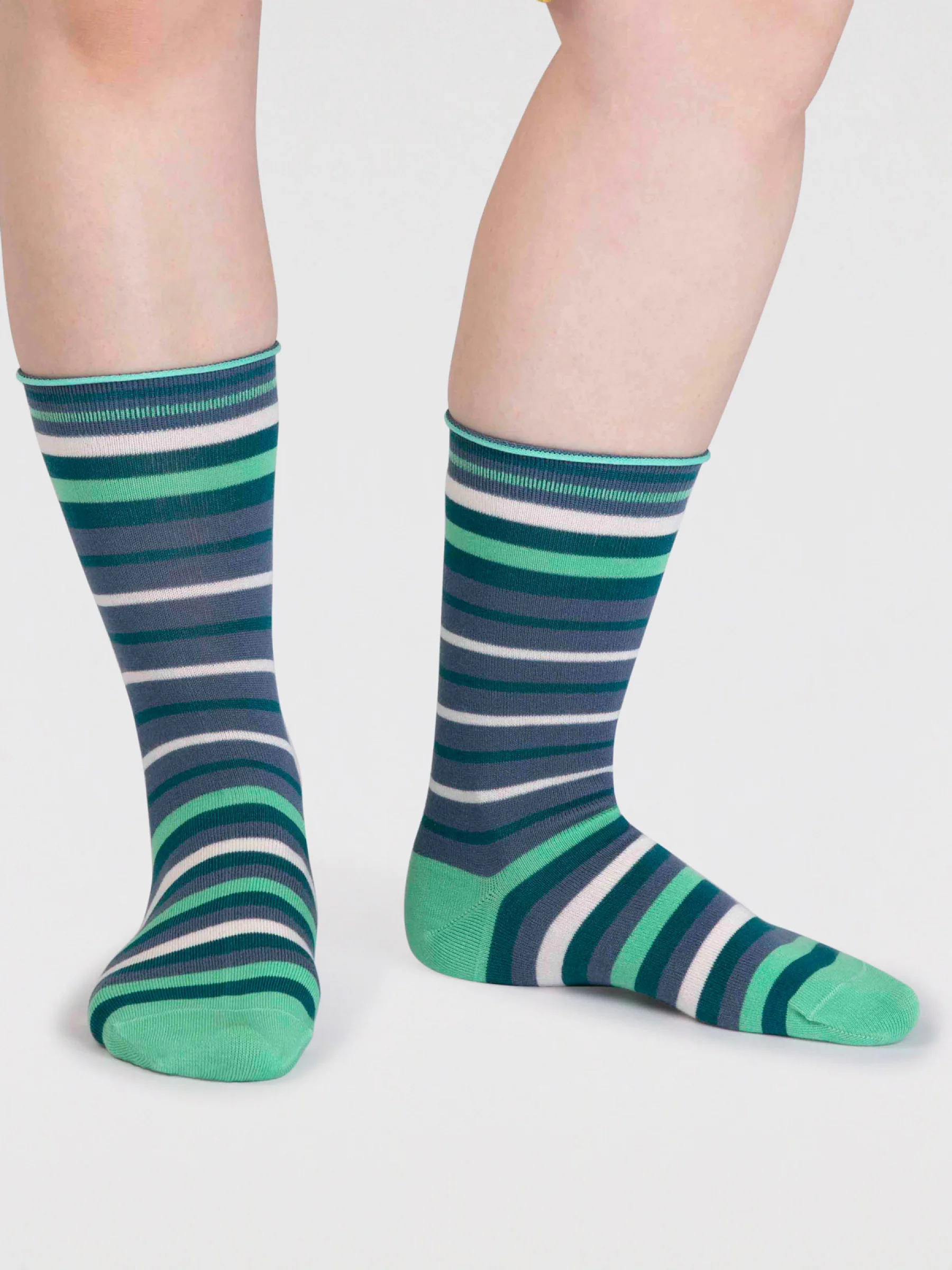 Lucia Bamboo Stripe Socks - Misty Blue - Flockneti