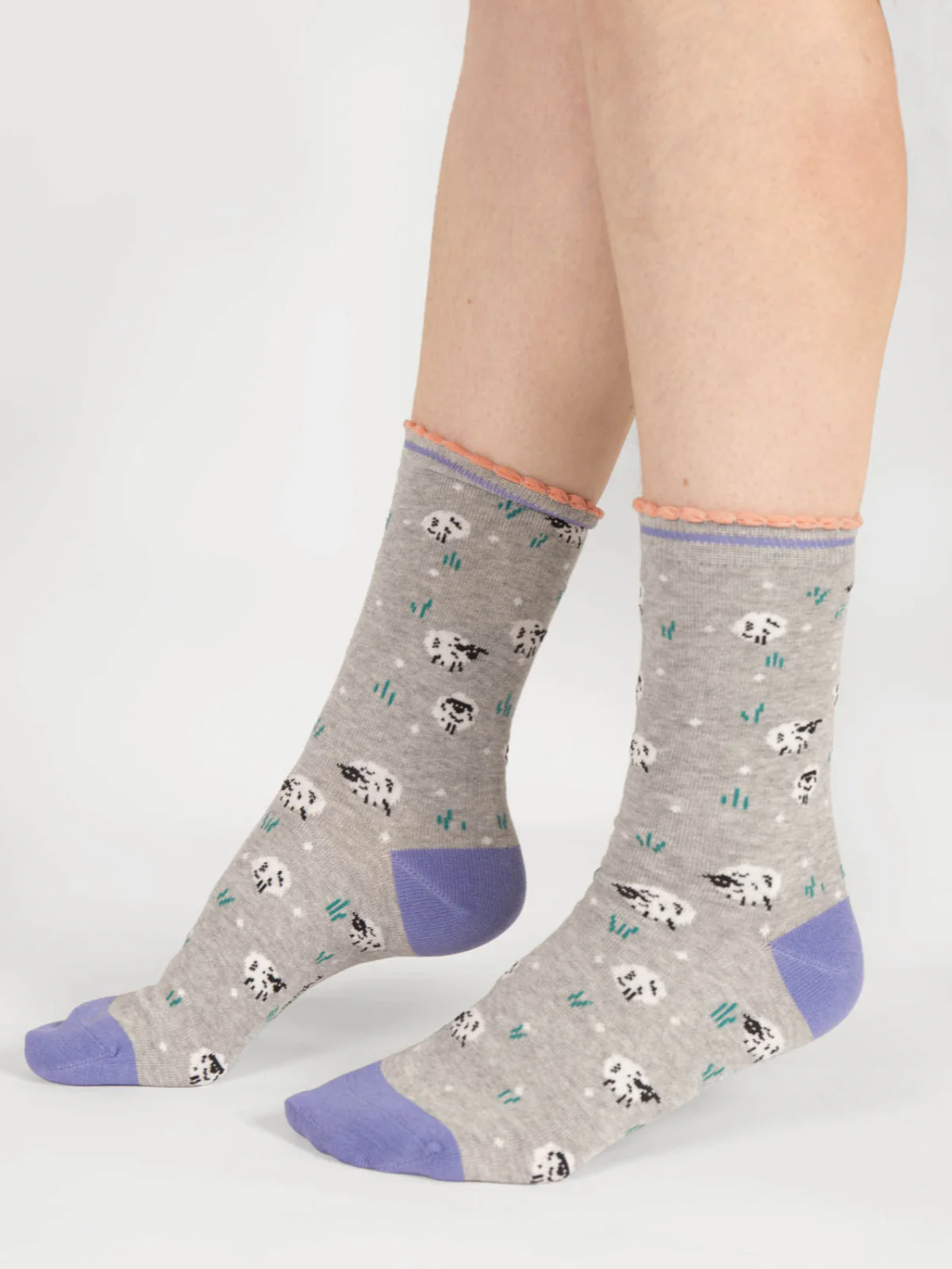 Womens Sheep Bamboo Socks - Grey Marl - Flockneti