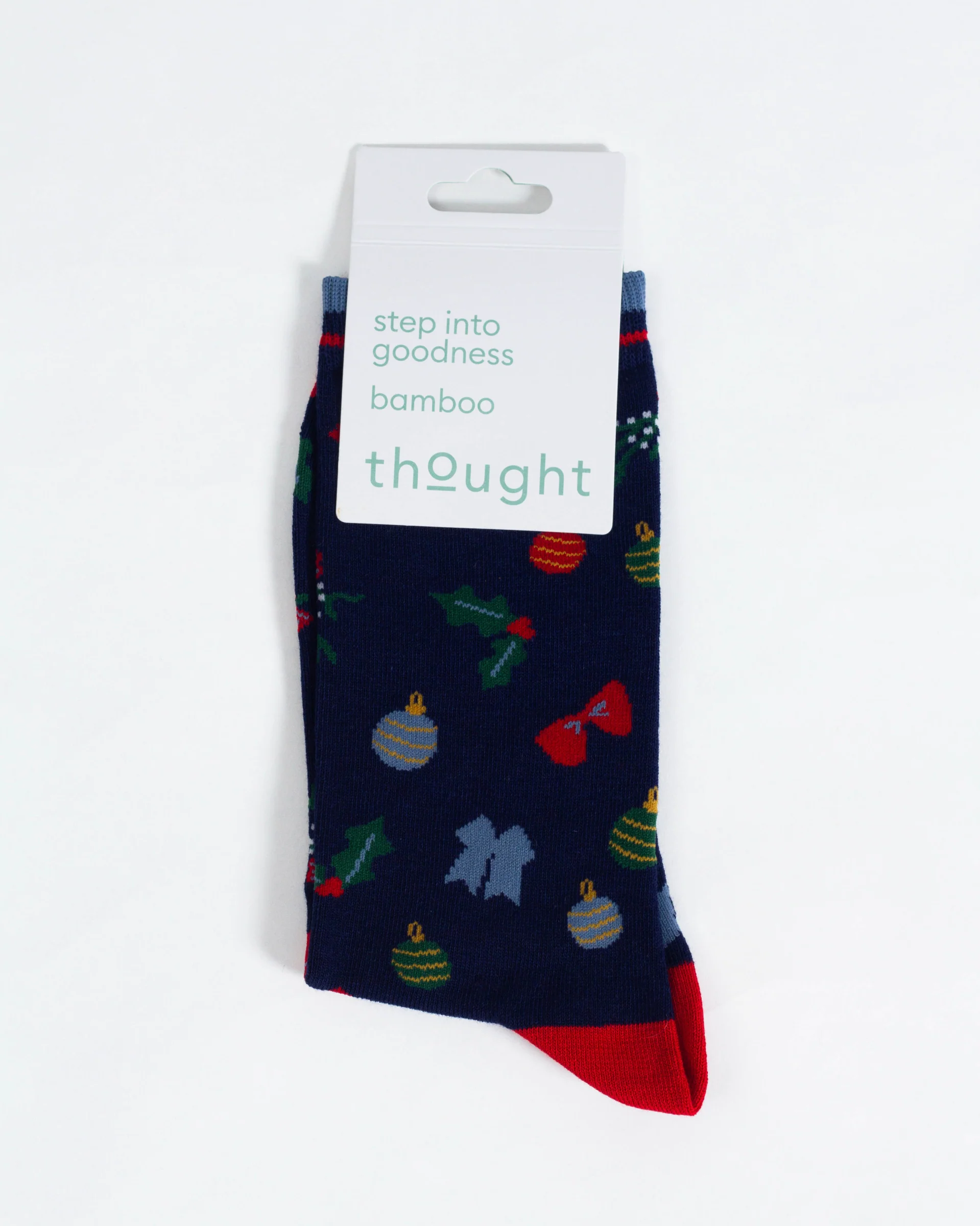 Christmas Bamboo Crew Socks - Navy Bauble - Flockneti