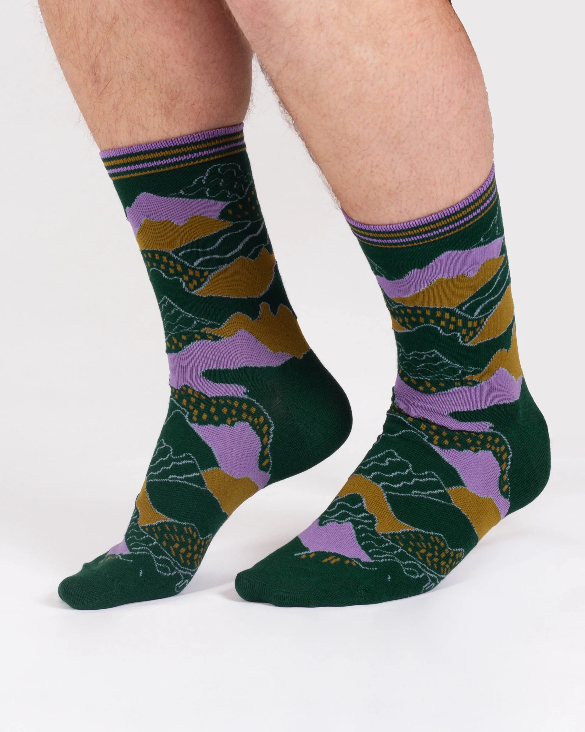 Mountain Range Bamboo Crew Socks - Green/Abstract - Flockneti