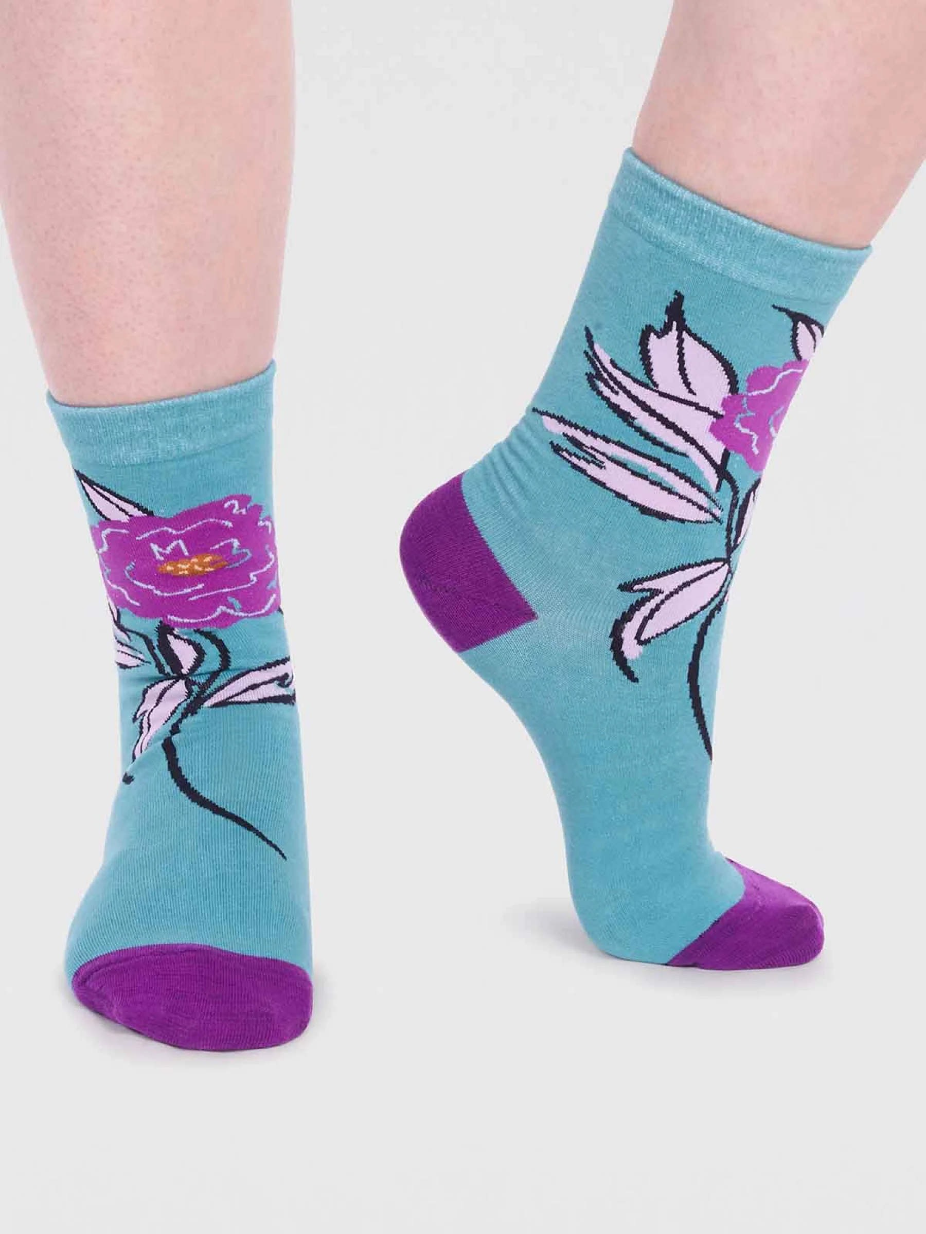Rossa Organic Cotton Floral Sock - Peacock Green - Flockneti