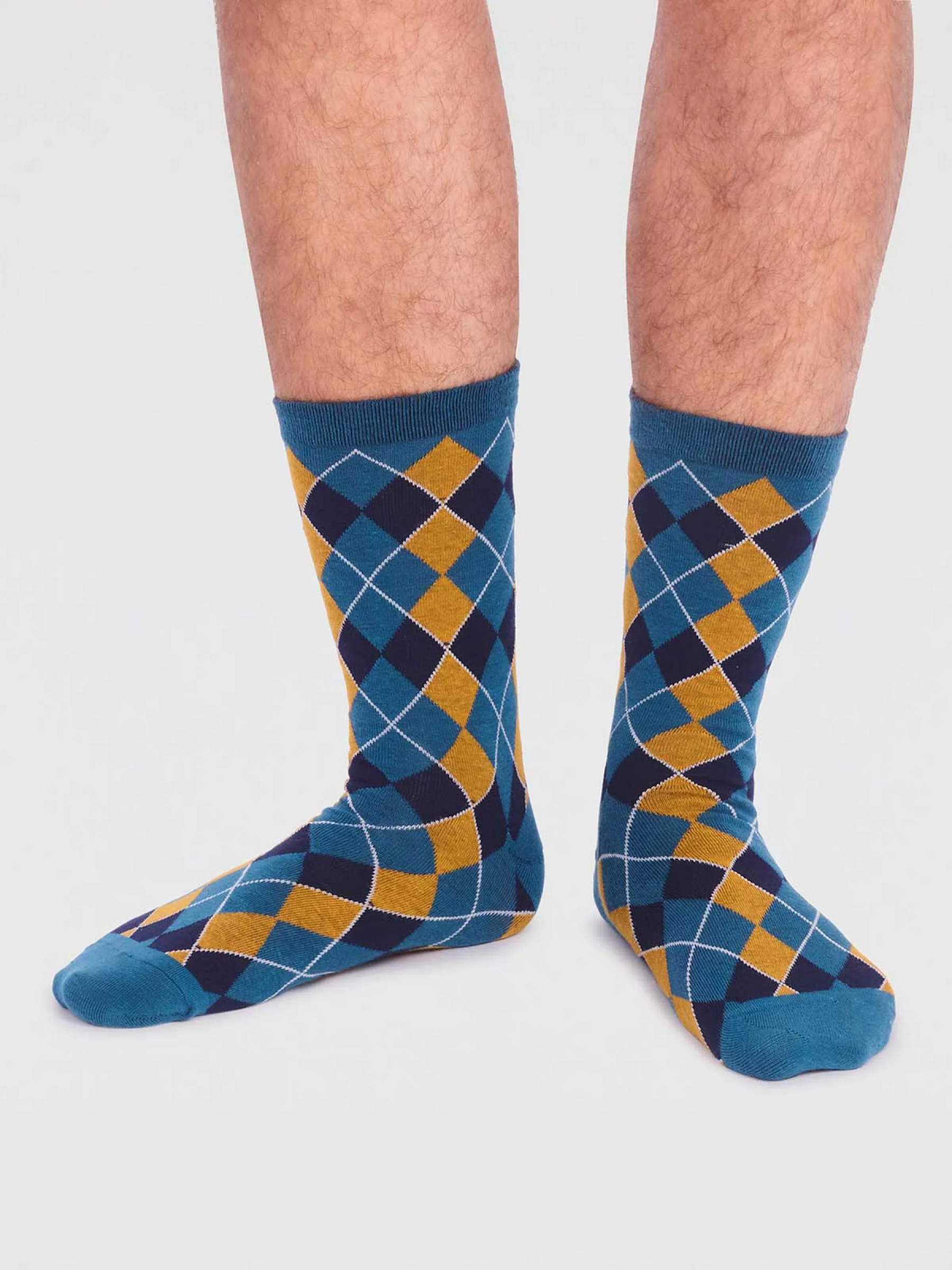 Ivan Organic Cotton Check Socks - Teal Blue - Flockneti