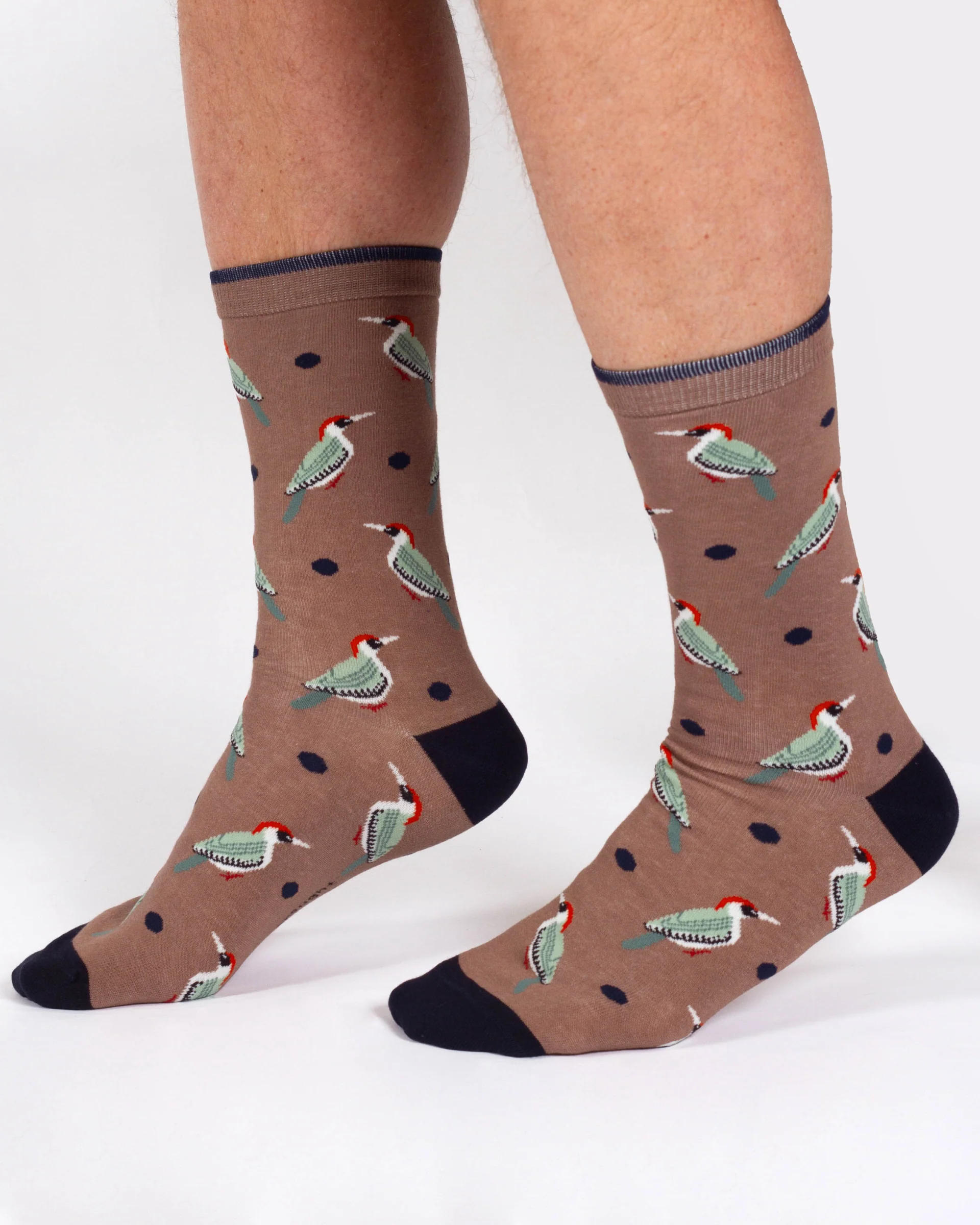 Woodpecker Organic Cotton Crew Socks - Brown Multi - Flockneti