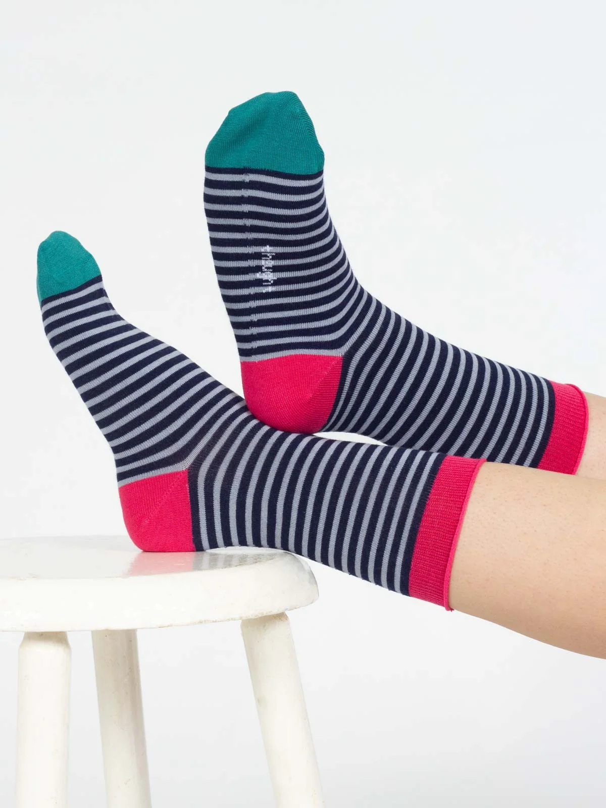 Stripe Bamboo Crew Socks - Blue Multi - Flockneti