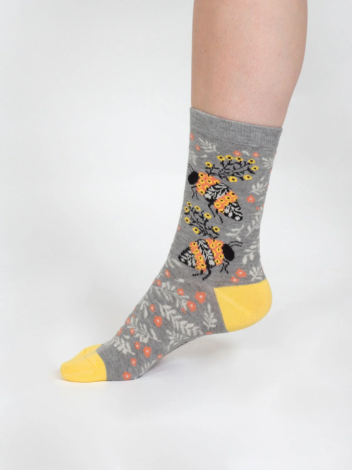 Insect Floral Bamboo Socks - Grey Bee - Flockneti