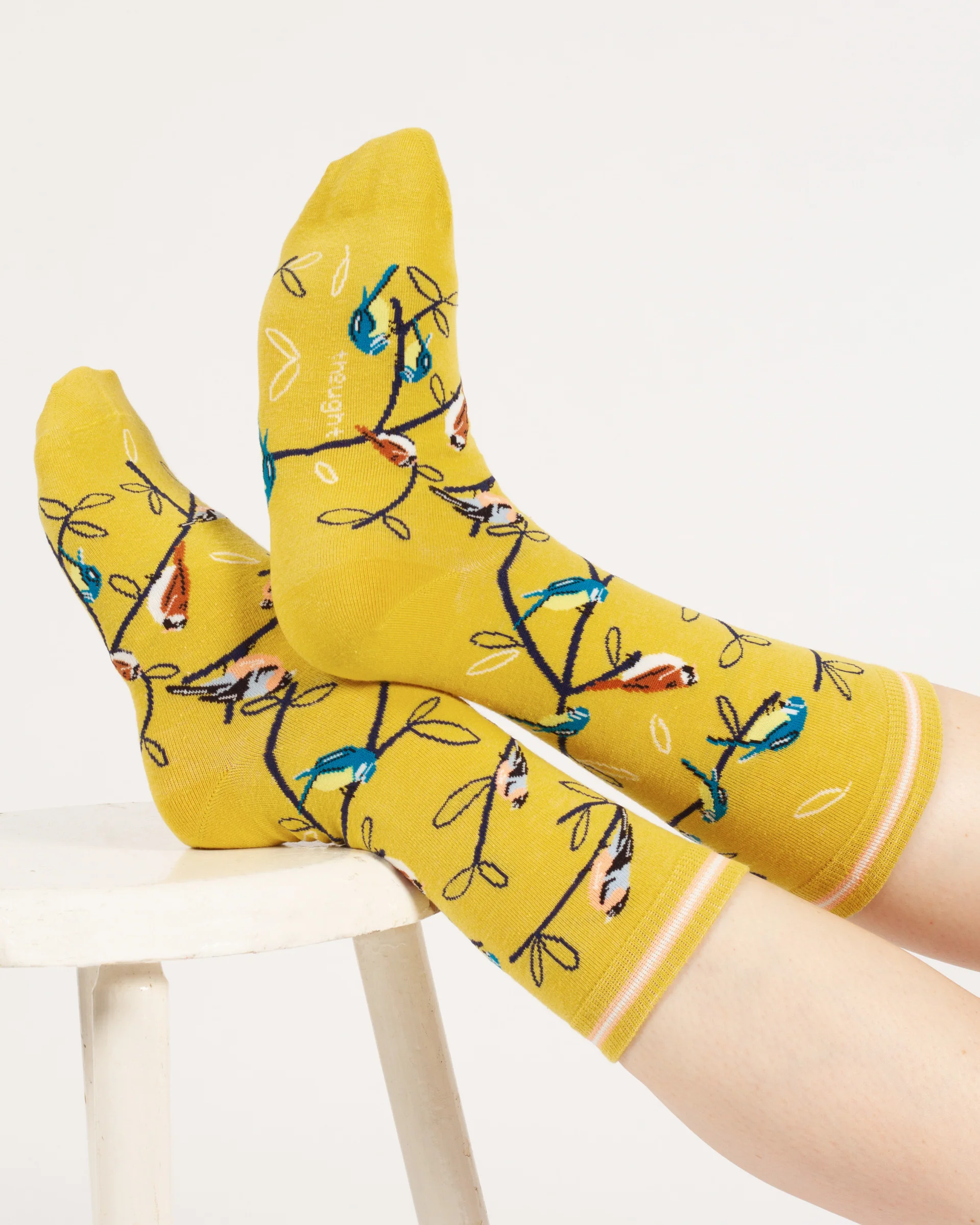 Multi Bird Organic Cotton Socks - Yellow - Flockneti