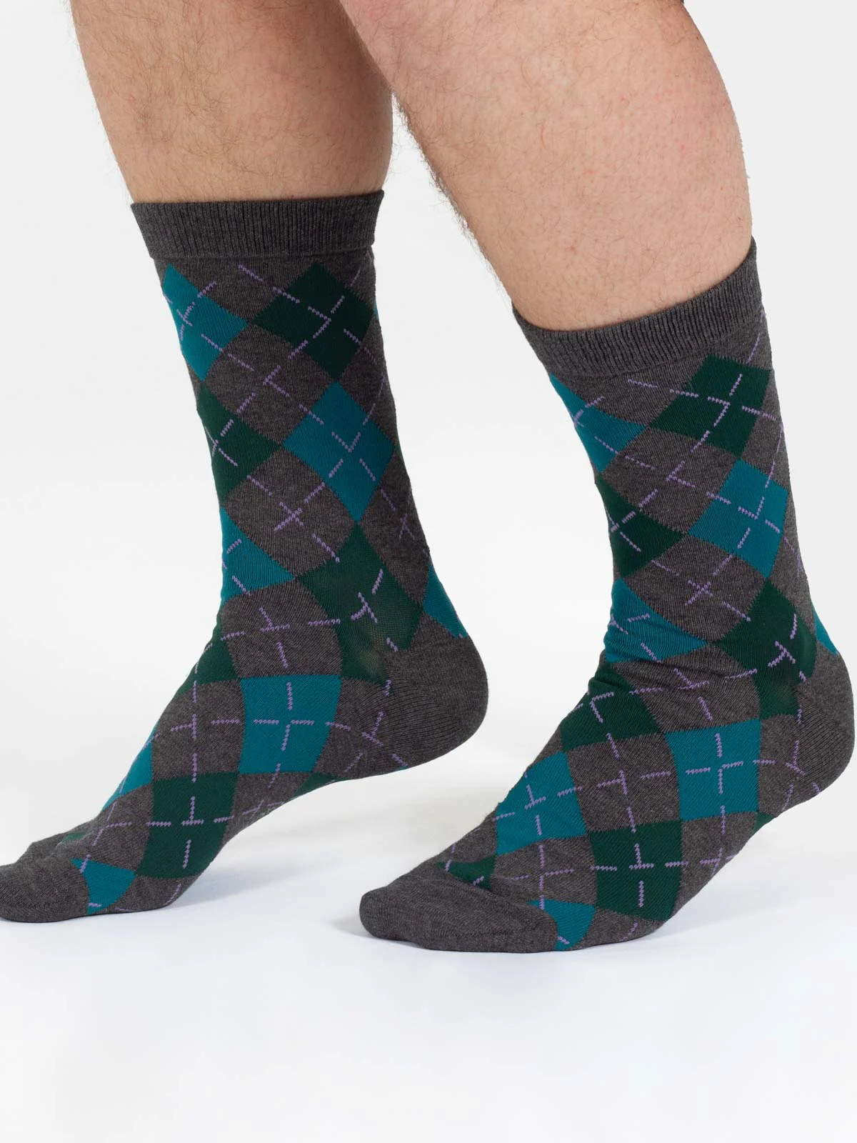 Argyle Bamboo Print Crew Socks - Grey - Flockneti