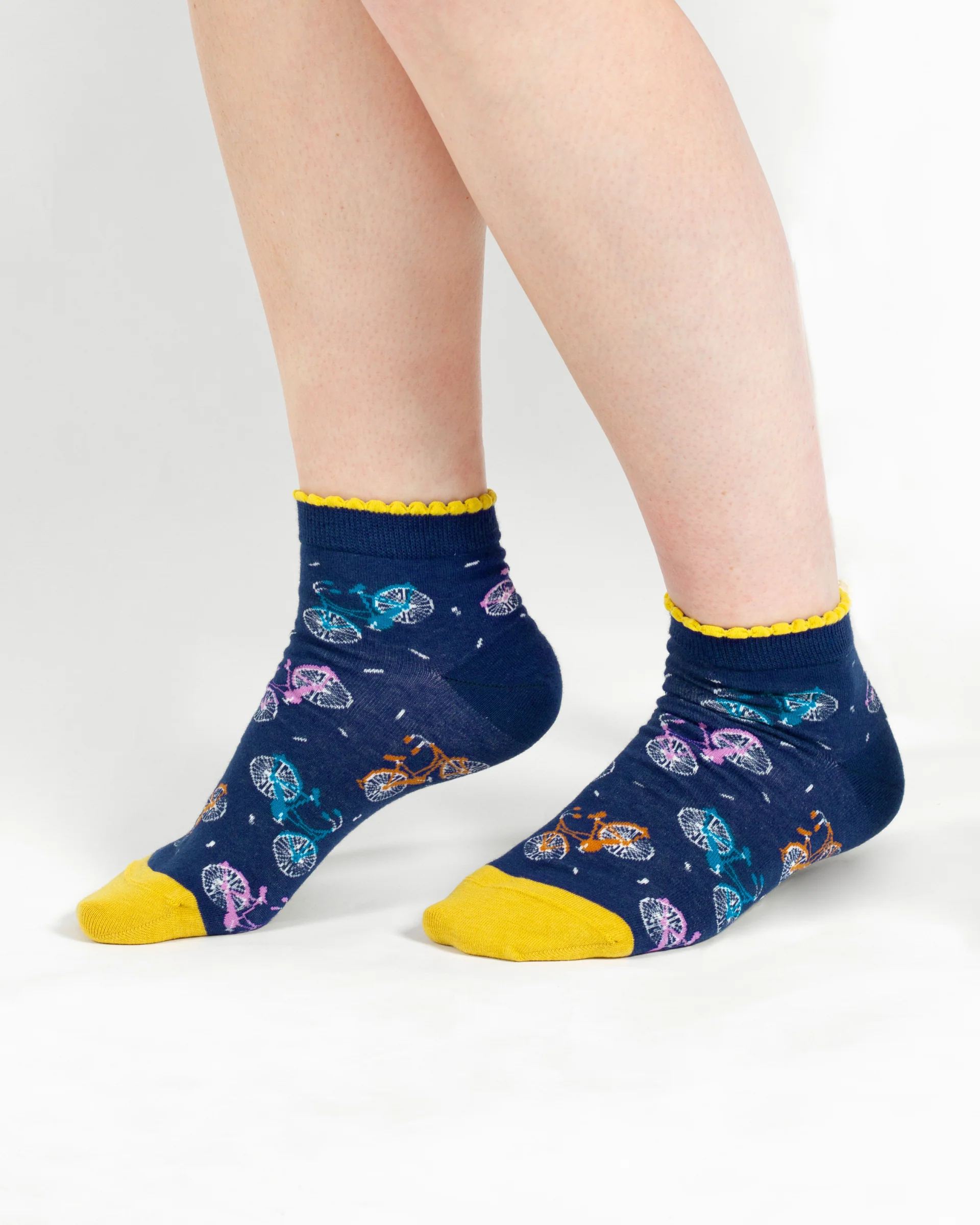 Bicycle Confetti Spot Organic Cotton Ankle Socks - Blue/Yellow - Flockneti