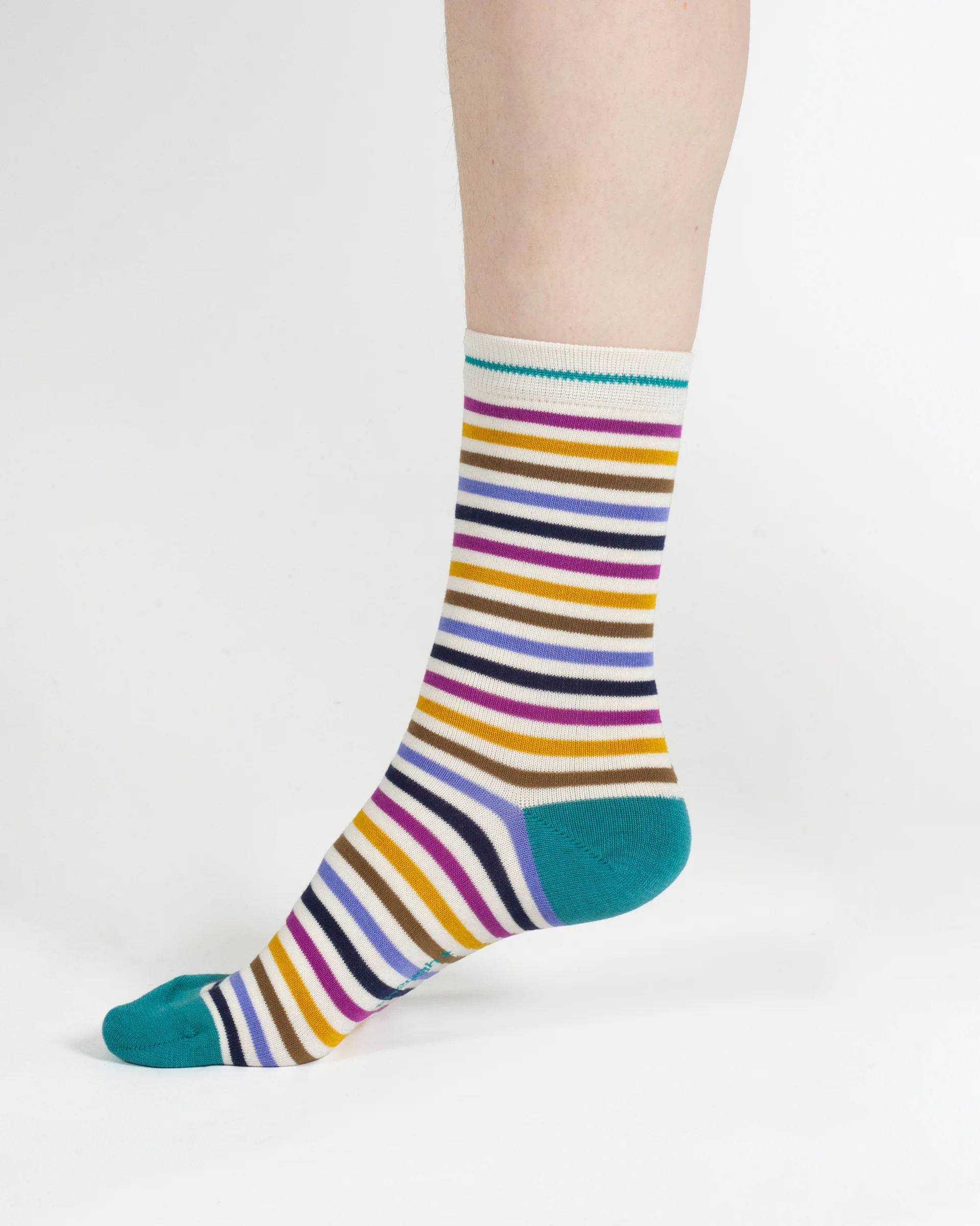 Stripe Floral And Cat Bamboo Gift Box of 7 Socks - Multi Blue Green - Flockneti