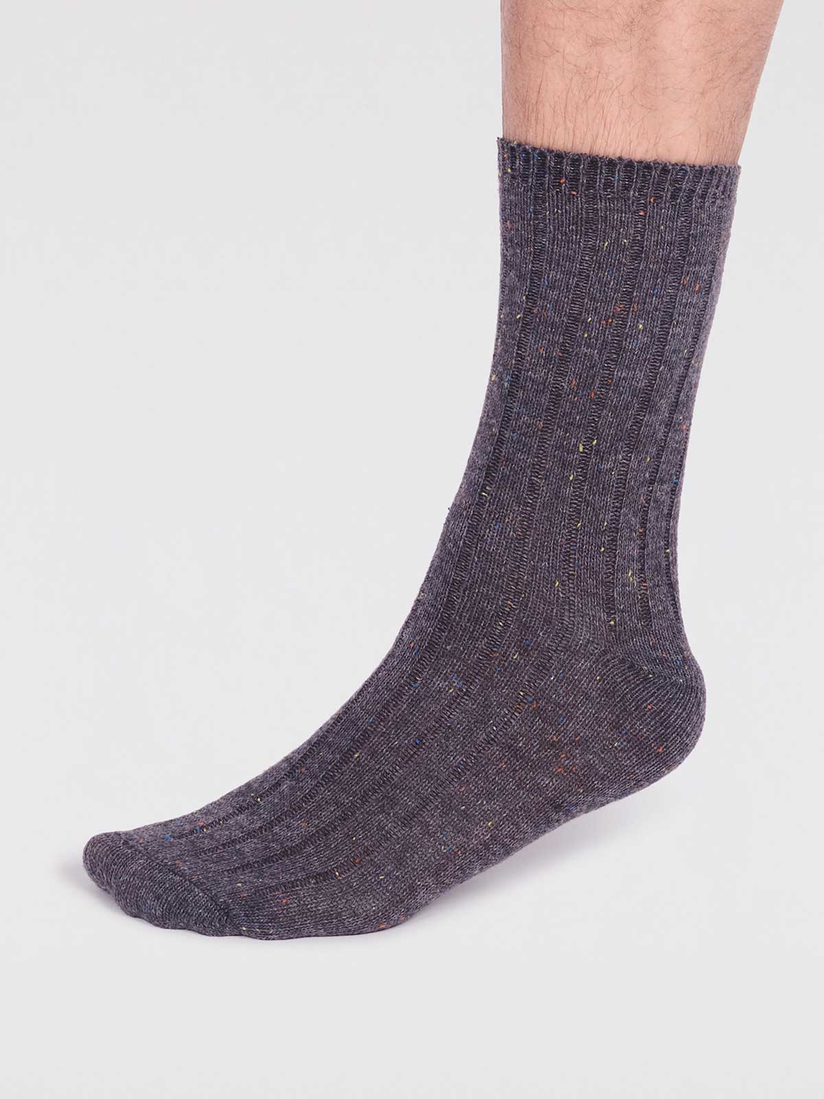 Aaron Ribbed Wool Blend Fleck Socks - Grey Marle - Flockneti