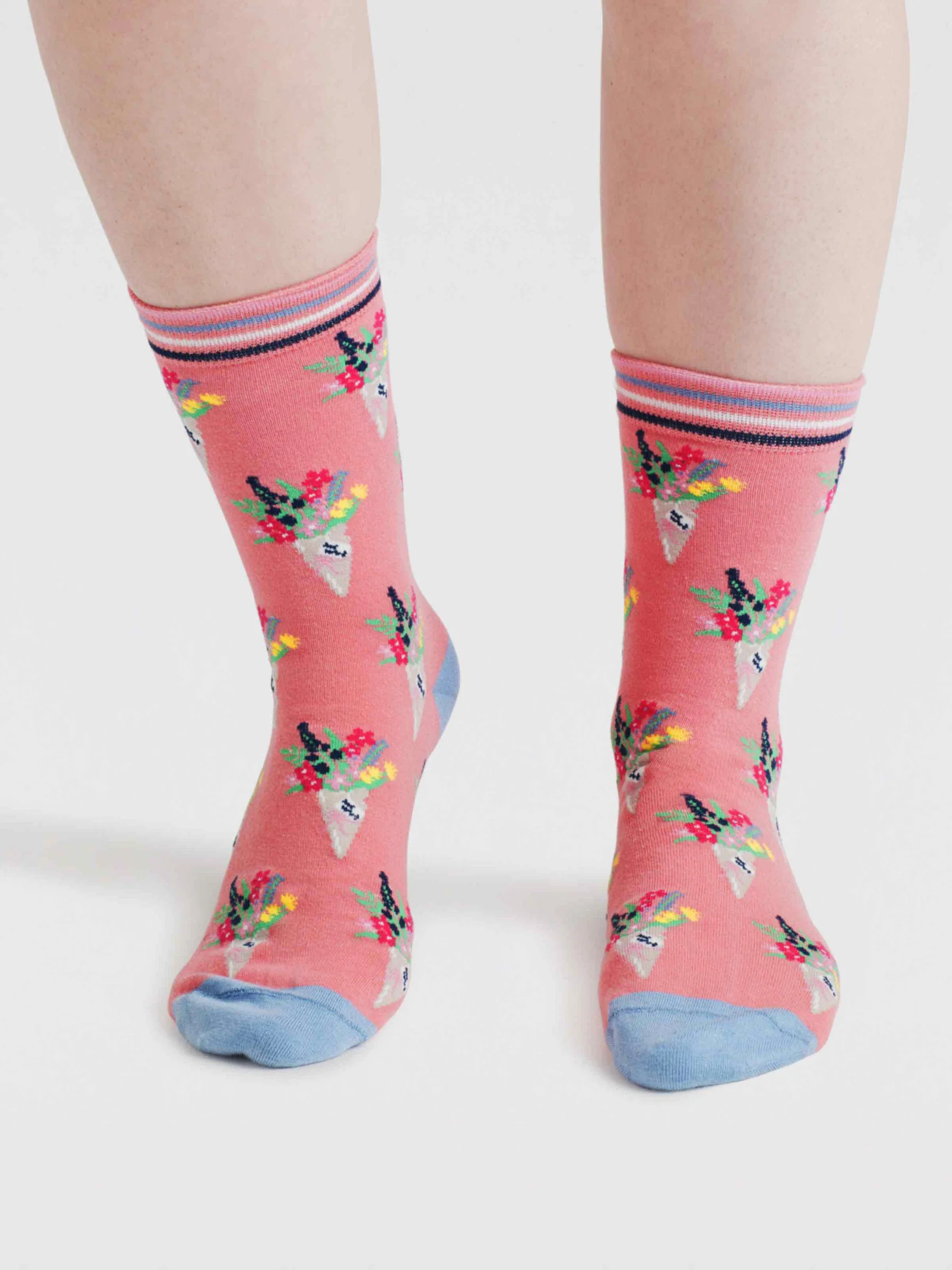 Ivie Floral Bouquet Organic Cotton Socks - Earthy Pink - Flockneti