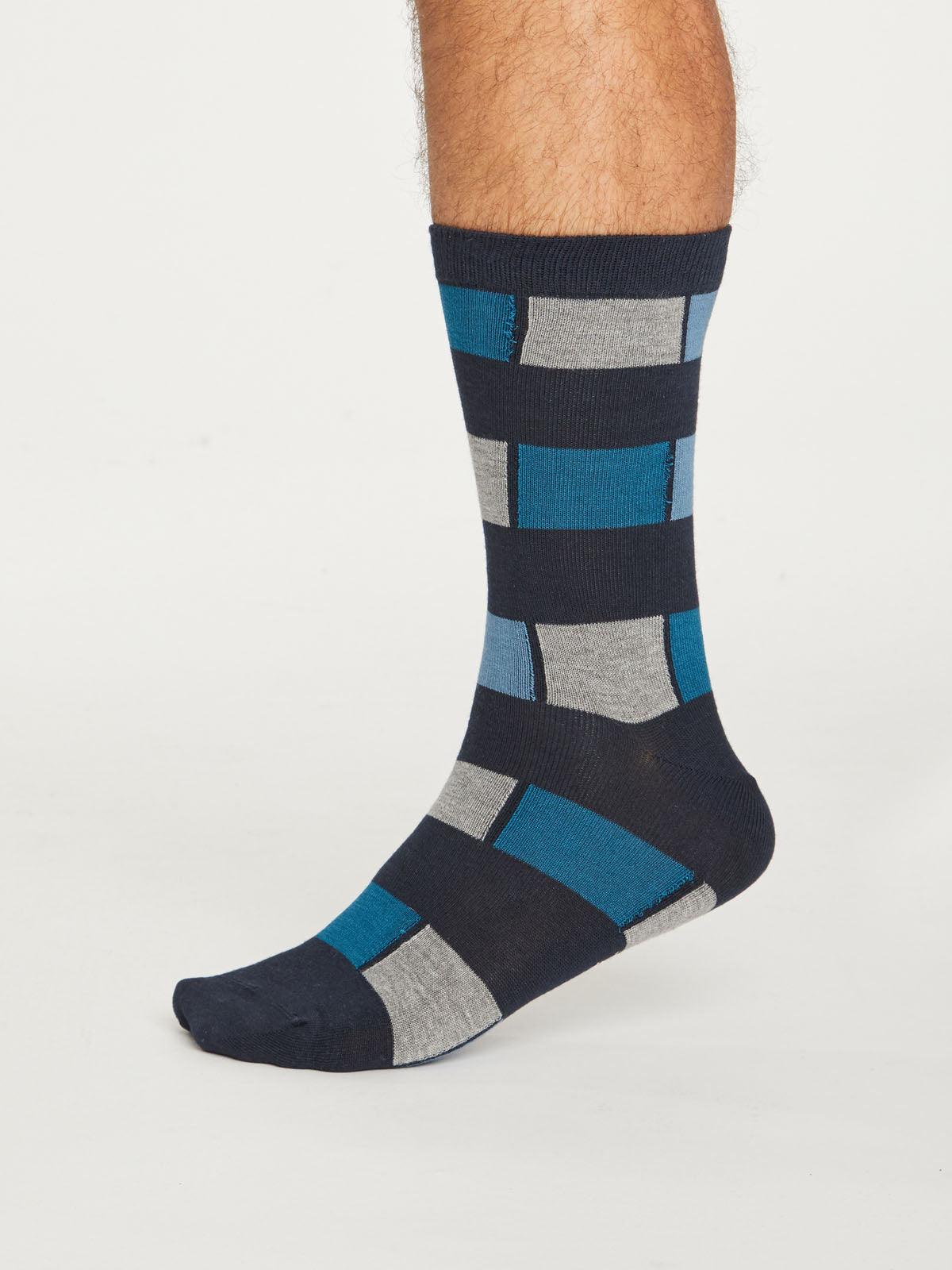 Geo Stripe Socks - Midnight Navy - Flockneti