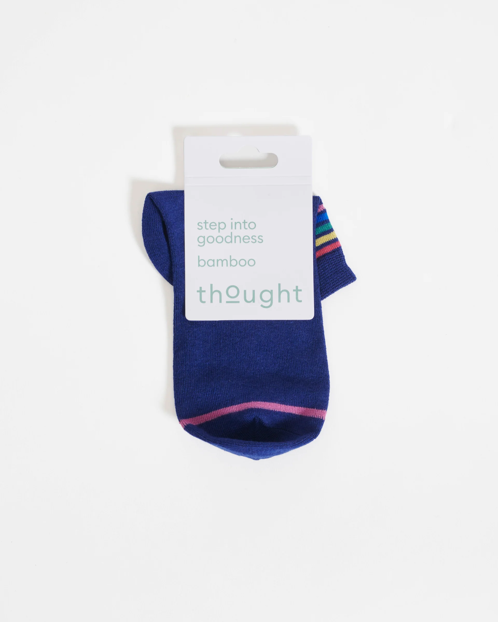 Rainbow Stripe Tipped Short Bamboo Ankle Socks - Blue Rainbow - Flockneti