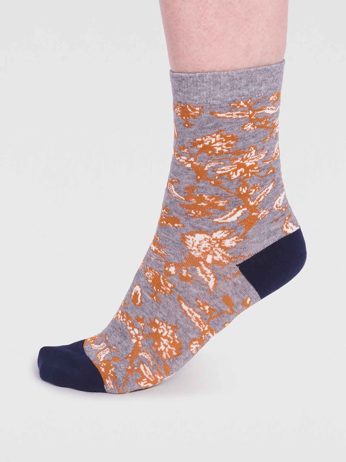 Ellianna Organic Cotton Floral Socks - Grey Marle - Flockneti