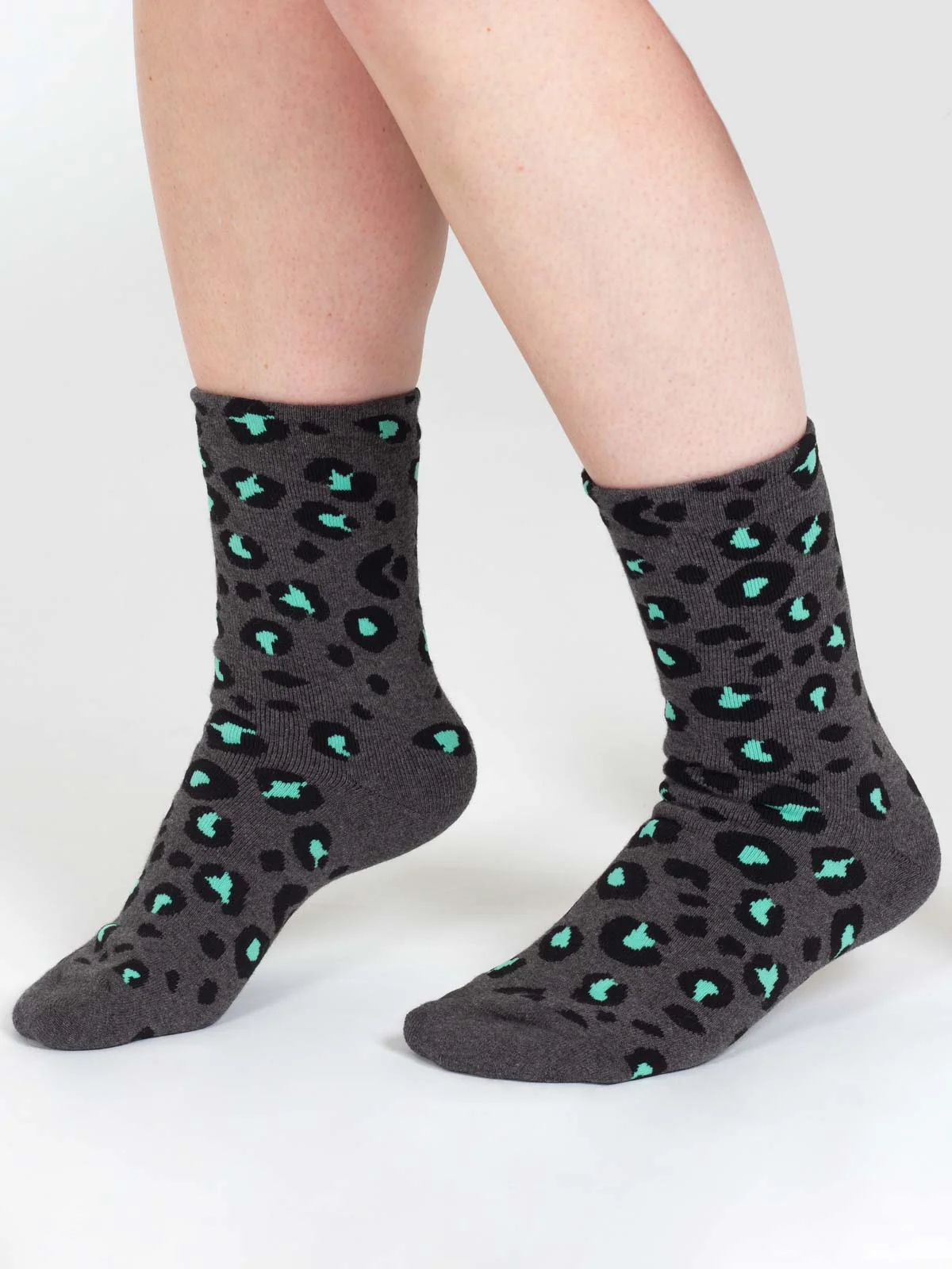 Leopard Walker Organic Cotton Crew Socks - Grey/Mint - Flockneti