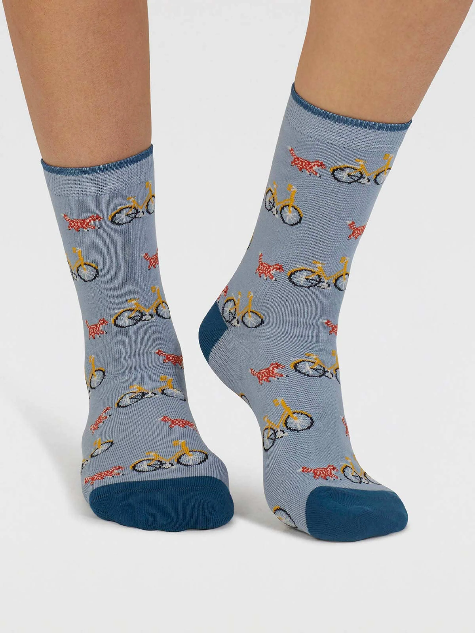 Dilloyn Cat And Bike Organic Cotton Socks - Lake Blue - Flockneti