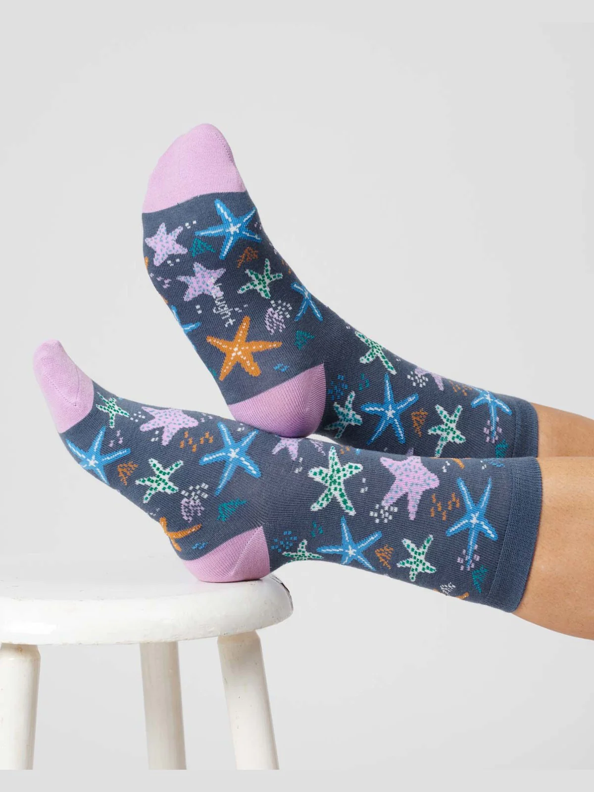 Womens Starfish Bamboo Sock - Blueberry - Flockneti