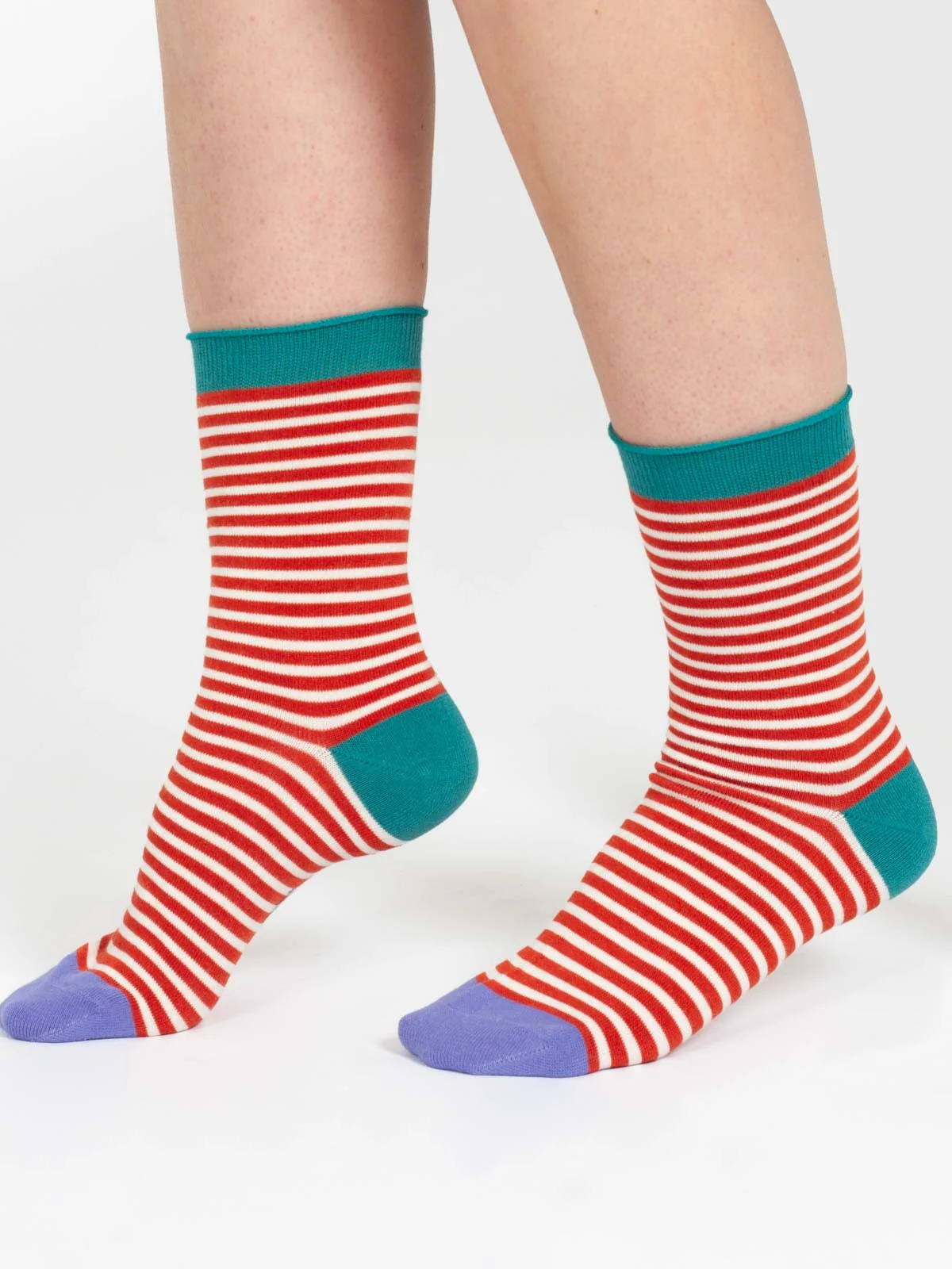 Stripe Bamboo Crew Socks - Orange Multi - Flockneti