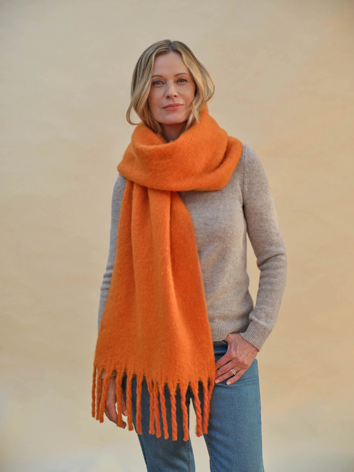 Fluffy Recycled Polyester Blanket Scarf - Orange - Flockneti