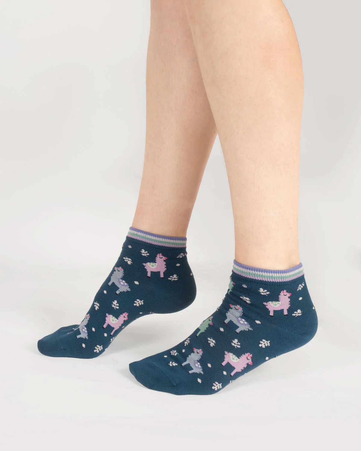 Womens Llama Ankle Organic Cotton Socks - Lake Blue - Flockneti