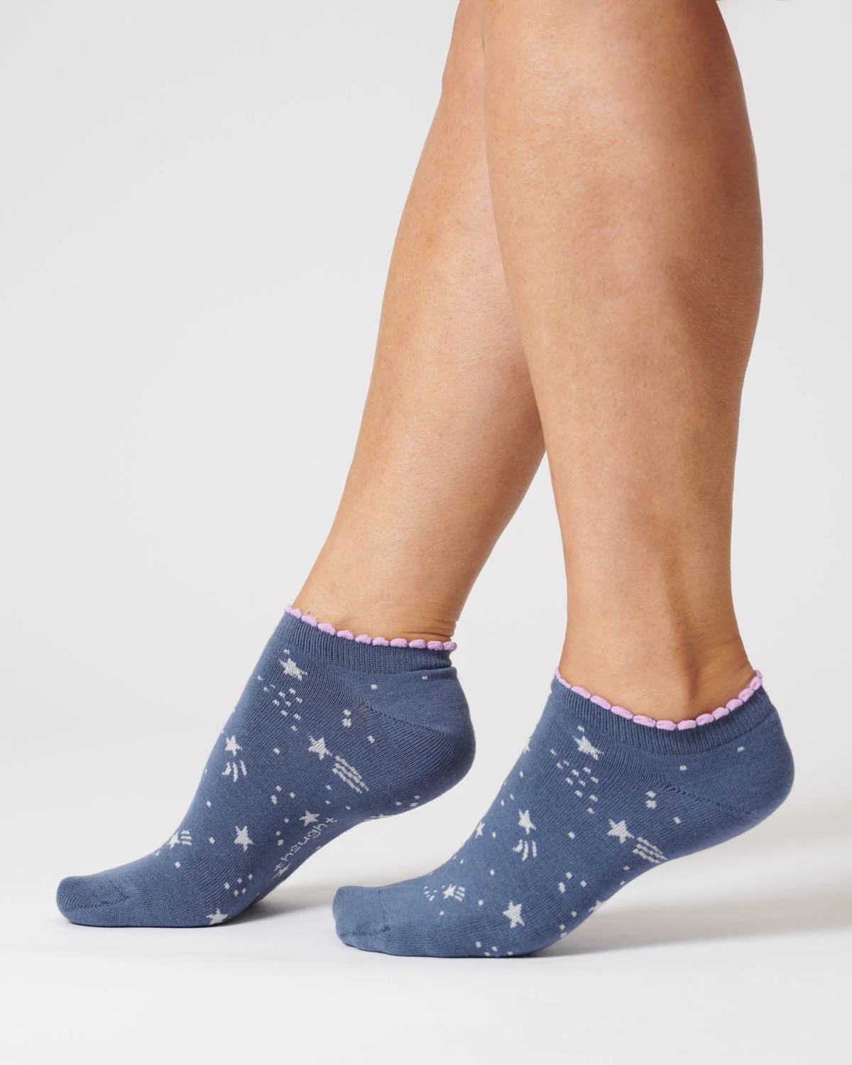 Womens Starry Organic Cotton Trainer Socks - Blueberry - Flockneti