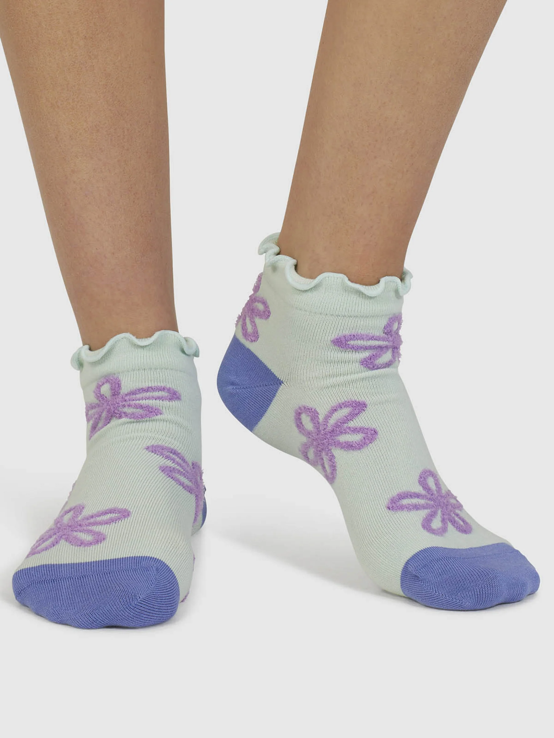 Daisee Textured Flower Bamboo Ankle Socks - Spearmint Green - Flockneti