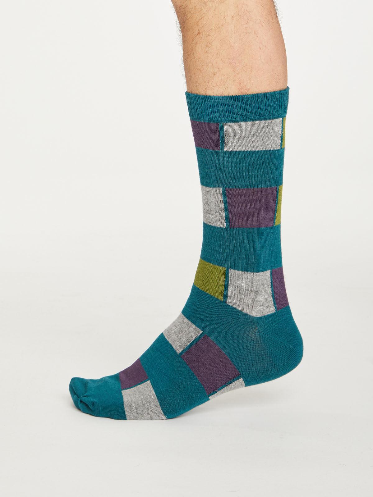 Geo Stripe Socks - Deep Teal - Flockneti