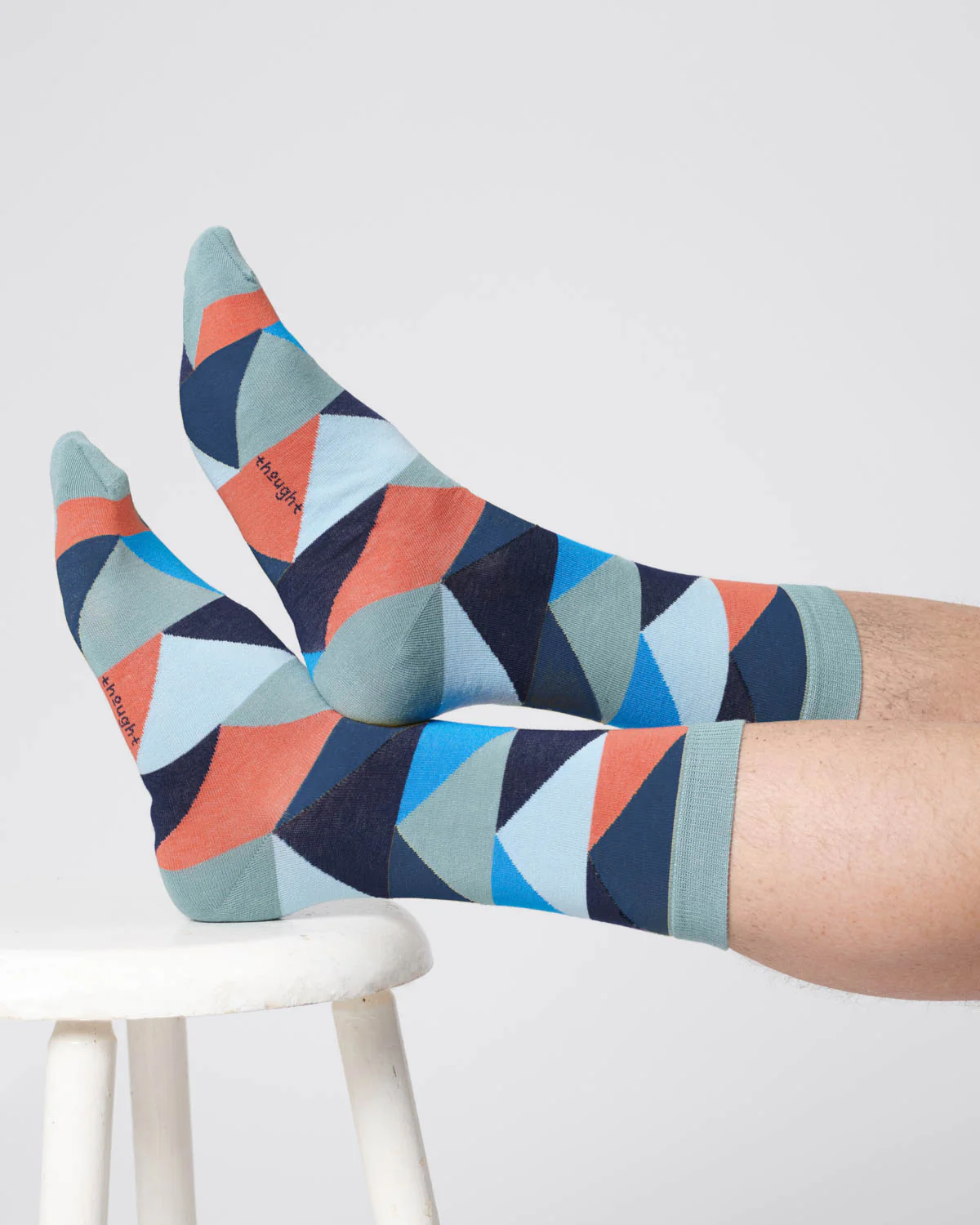 Mens Abstract Triangle Organic Cotton Socks - Lagoon Green - Flockneti