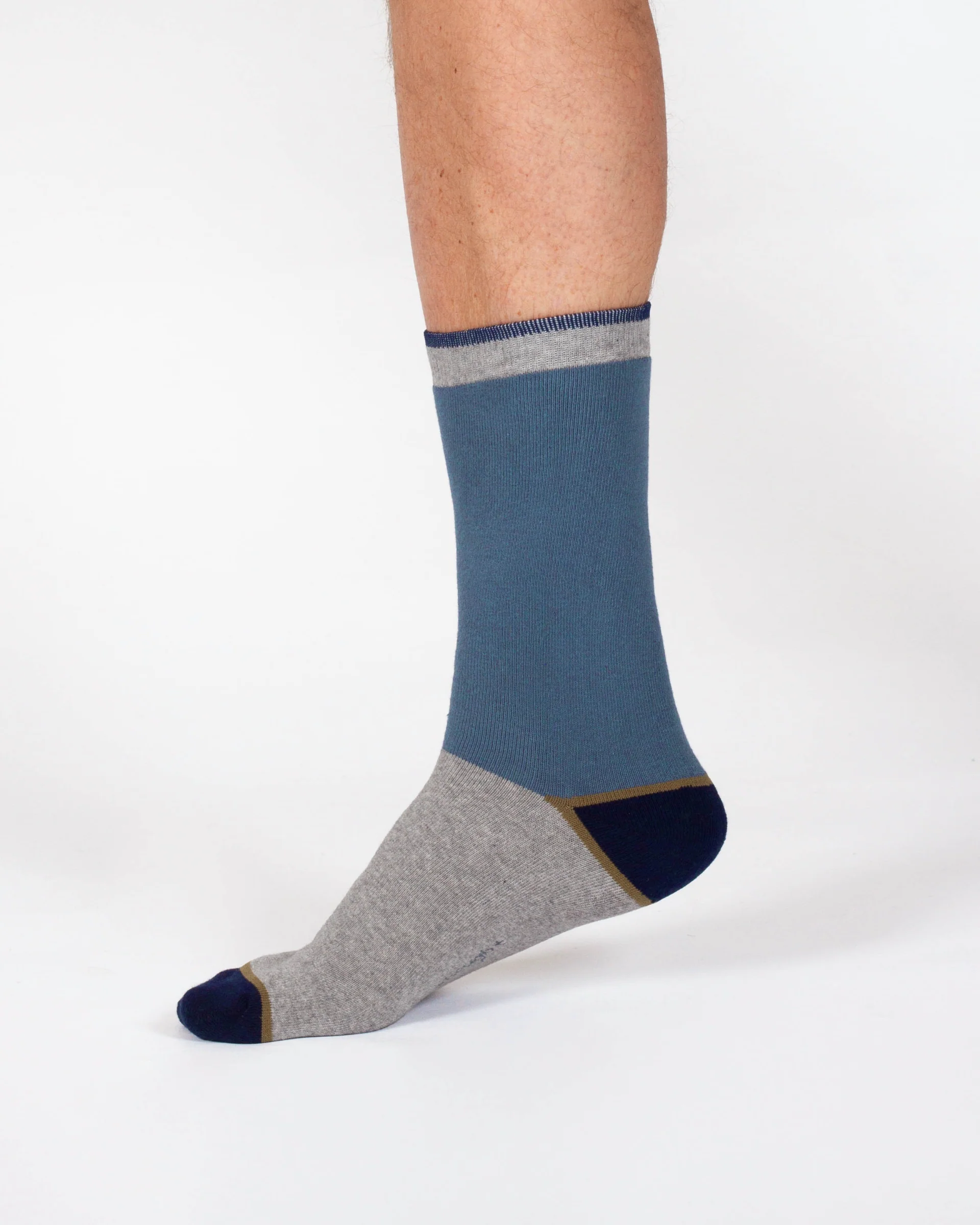 Block Colour Walker Crew Socks - Grey/Blue - Flockneti