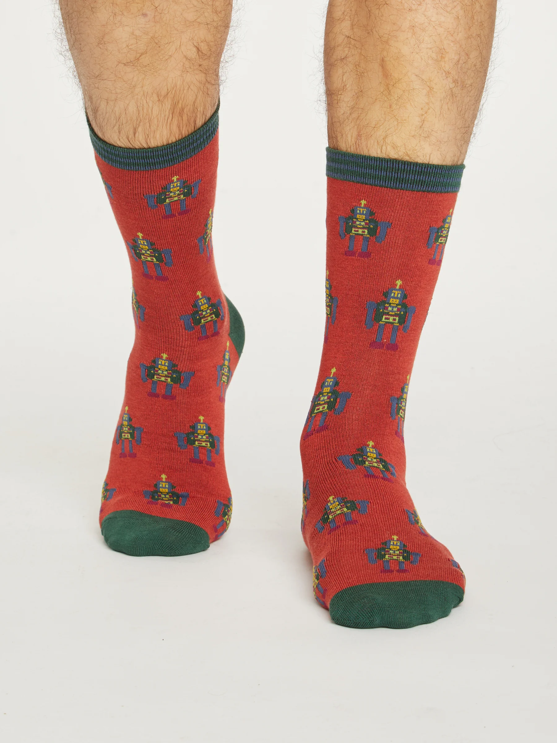 Mens Bamboo Robot Crew Sock - Terracotta - Flockneti