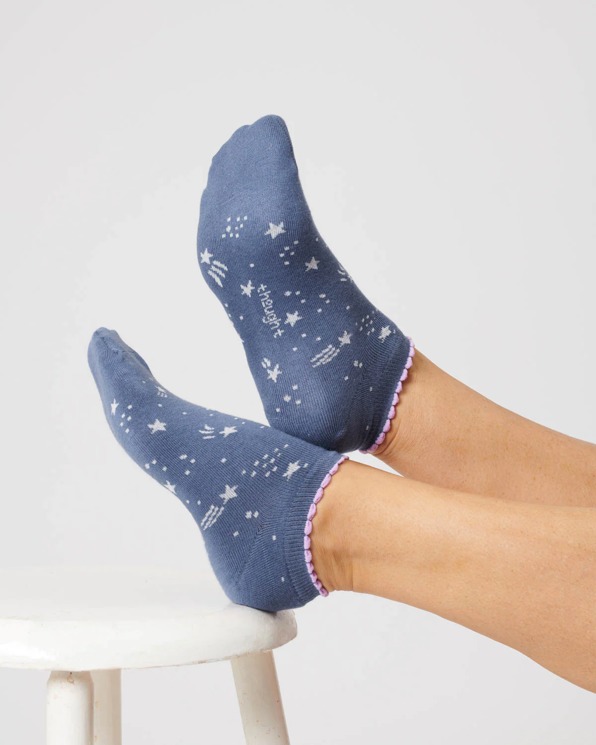 Womens Starry Organic Cotton Trainer Socks - Blueberry - Flockneti