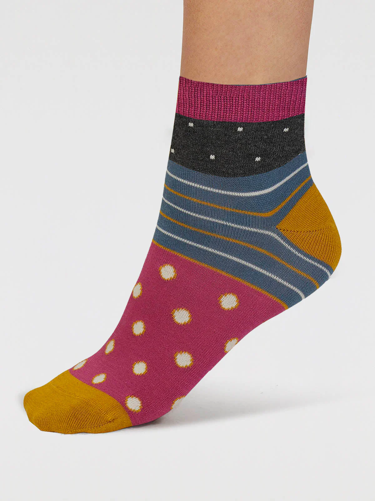 Rondel Spot And Stripe Bamboo Socks - Dark Grey Marle - Flockneti